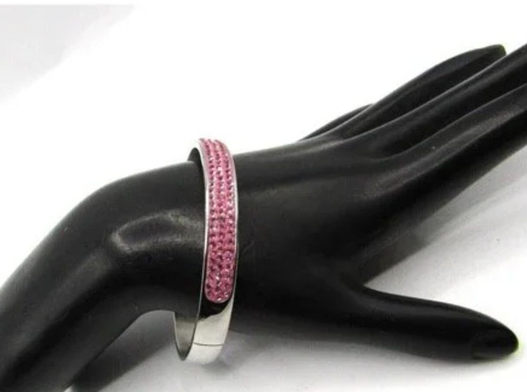 Other SIGNED JCM Stainless Steel Pink Crystal Bangle Bracelet Size ONE SIZE - 1 Thumbnail