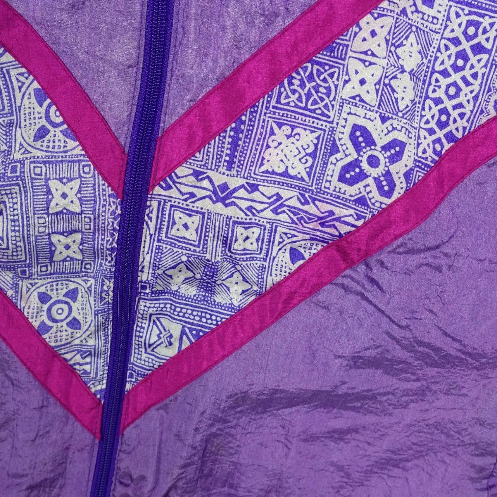 Vintage VINTAGE White Stag Jacket Womens XL Purple Geometric Windbreaker 90s Nylon Full Zip Pockets Size XL / US 12-14 / IT 48-50 - 3 Thumbnail