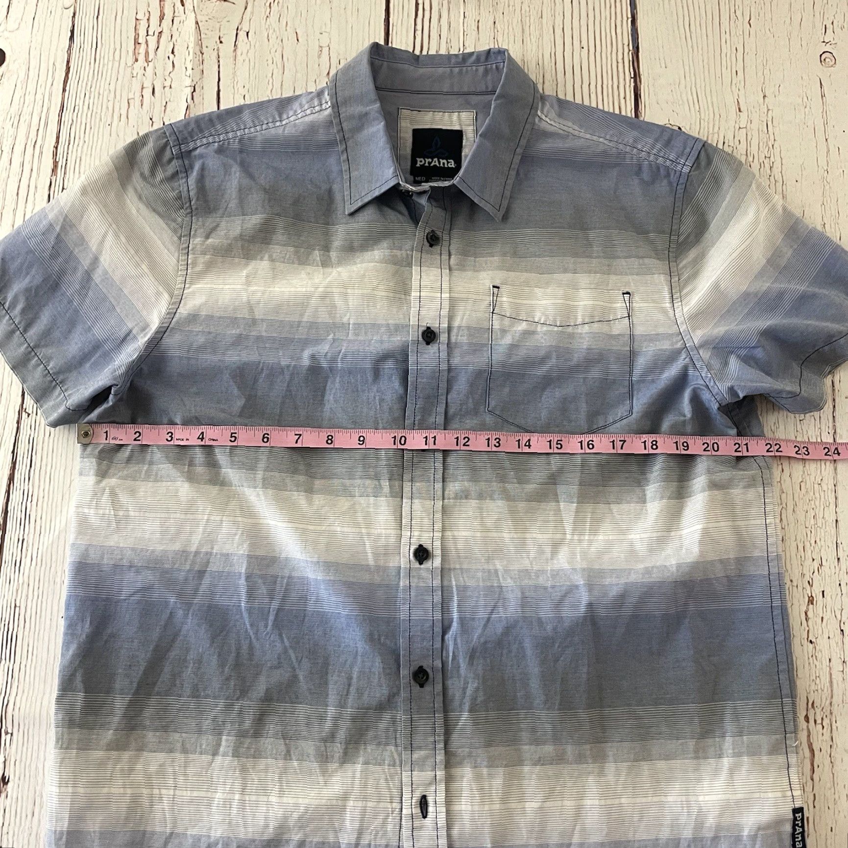 Prana prAna Striped Short Sleeve Button-Up Shirt Men M Blue Size US M / EU 48-50 / 2 - 4 Thumbnail