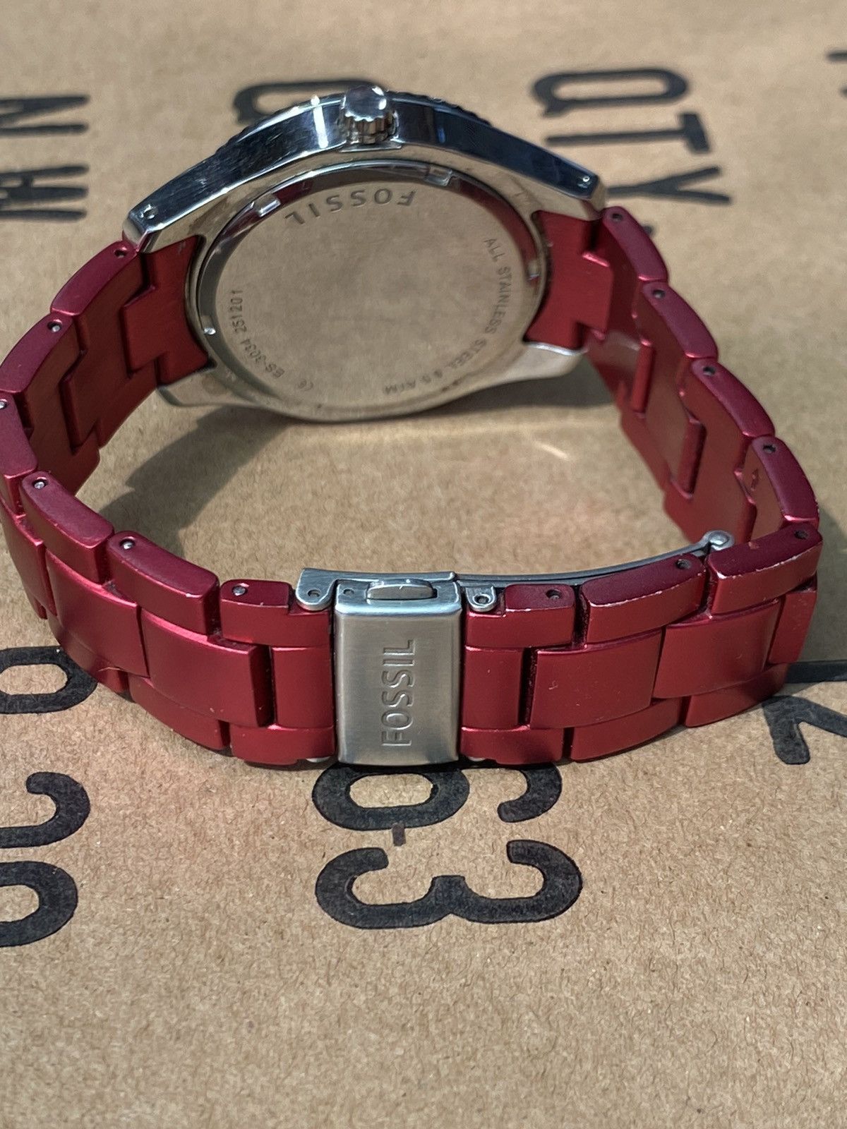 Fossil Fossil Chronograph Red Dial Watch with Metal Strap 38mm Size ONE SIZE - 4 Thumbnail