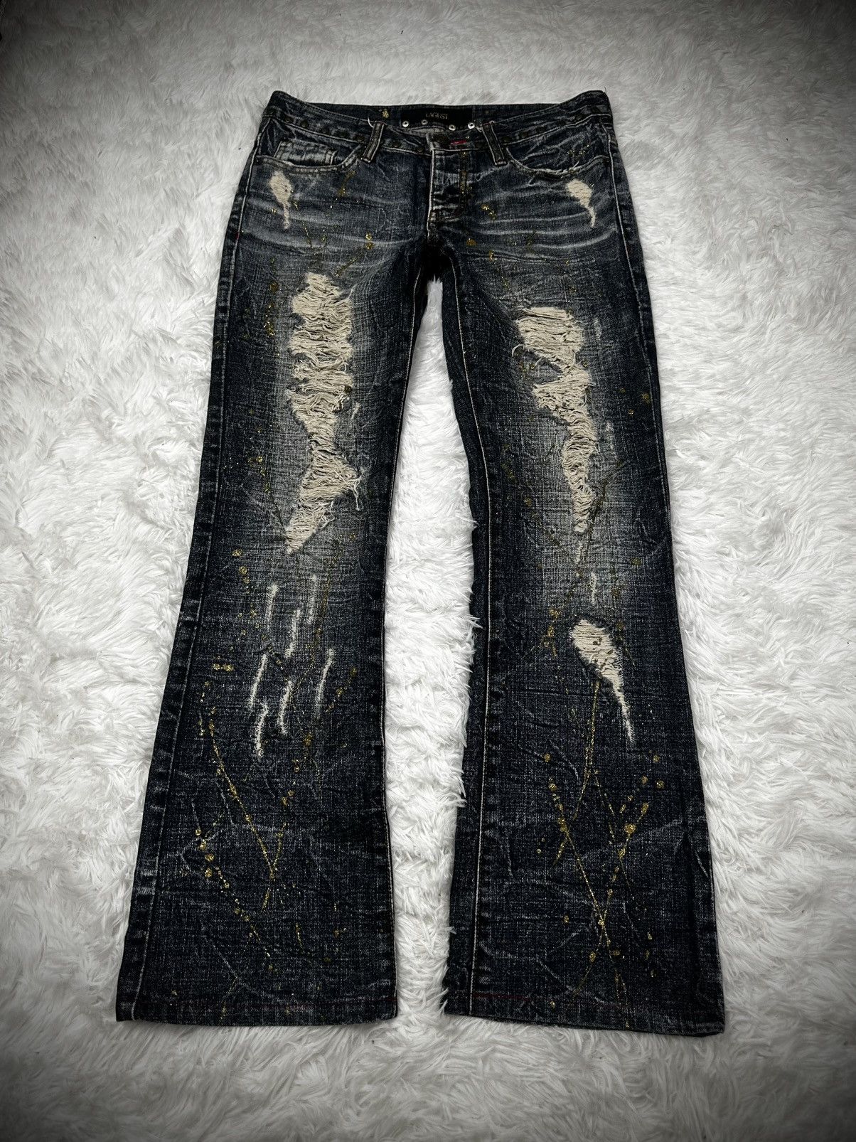 Japanese Brand 💥rare💥 japanese brand lagust ripped splatter flare jeans Size US 30 / EU 46 - 1 Thumbnail