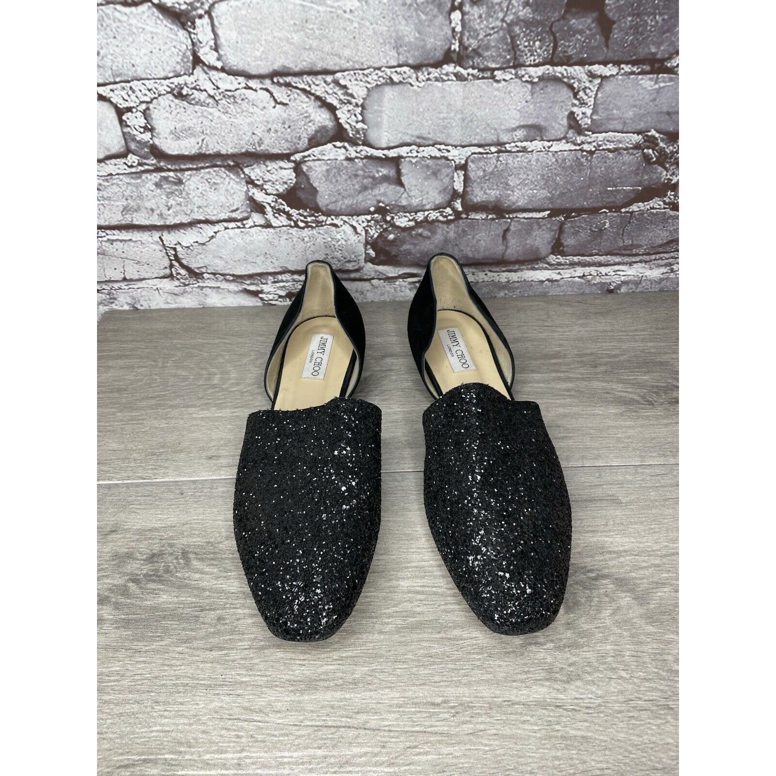 Jimmy Choo Jimmy Choo London Black Suede Leather Sparkle D’ Orsay Flats Size US 11 / IT 41 - 4 Thumbnail
