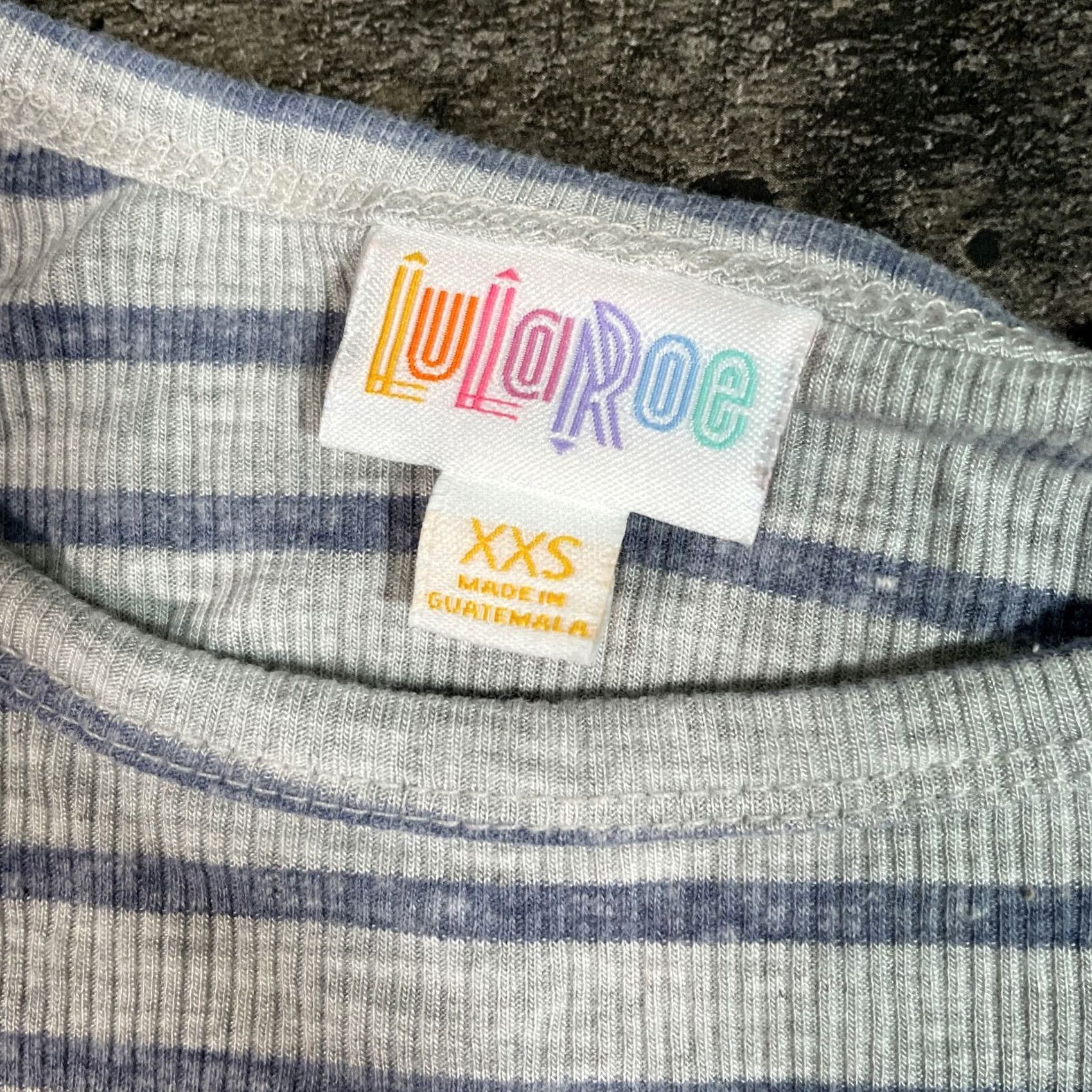Vintage LuLaRoe Dress Womens XXS Gray Swing Hi-Low Crew Neck Striped Short Sleeves Size 24" / US 00 / IT 34 - 3 Thumbnail