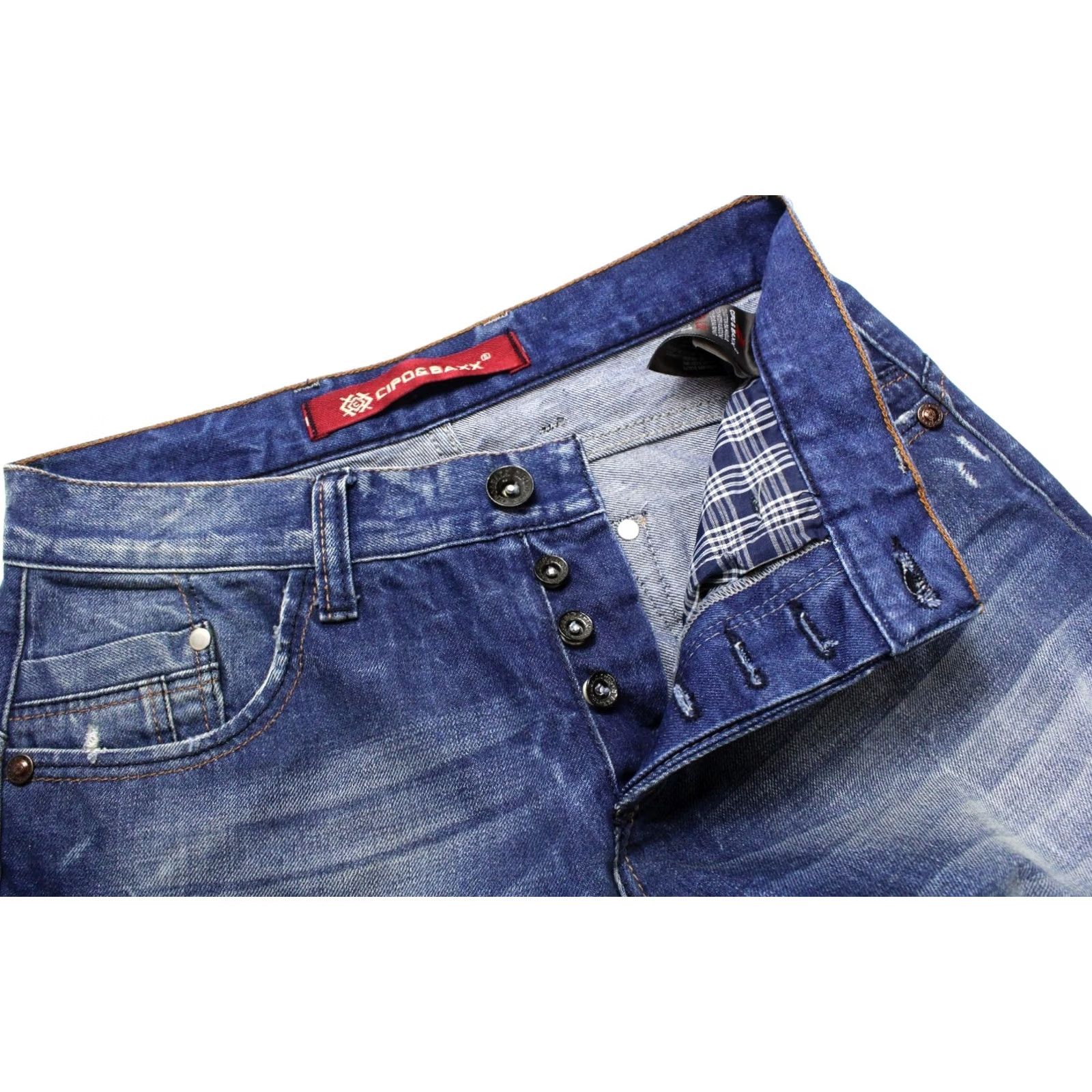 Denime Cipo & Baxx Jeans Mens Blue Regular Ripped Whiskers W29 L32 Size US 29 - 4 Thumbnail