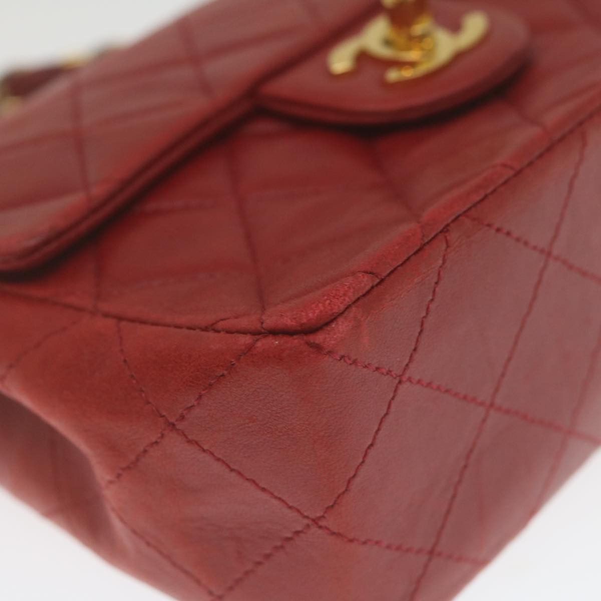 Chanel CHANEL Mini Matelasse Chain Flap Hand Bag Lamb Skin Red Size ONE SIZE - 8 Thumbnail