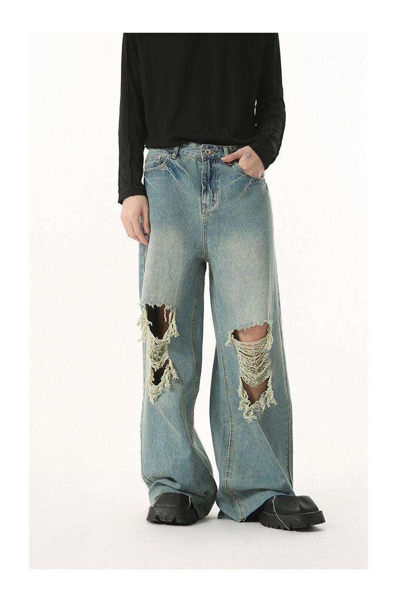 Vintage American retro punk distressed straight leg ripped jeans Size US 32 / EU 48 - 2 Thumbnail