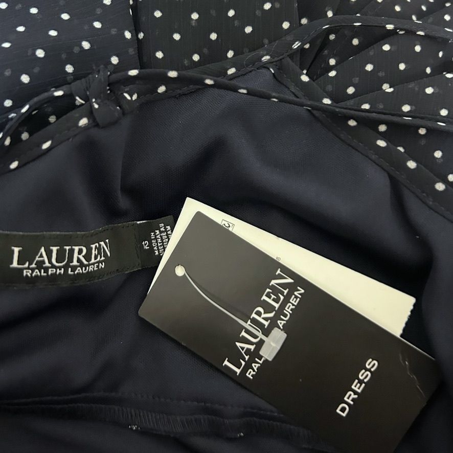 Lauren Ralph Lauren NEW Polka Dot Mini Dress 12 Tiered Chiffon Navy White Lauren Size XL / US 12-14 / IT 48-50 - 6 Thumbnail