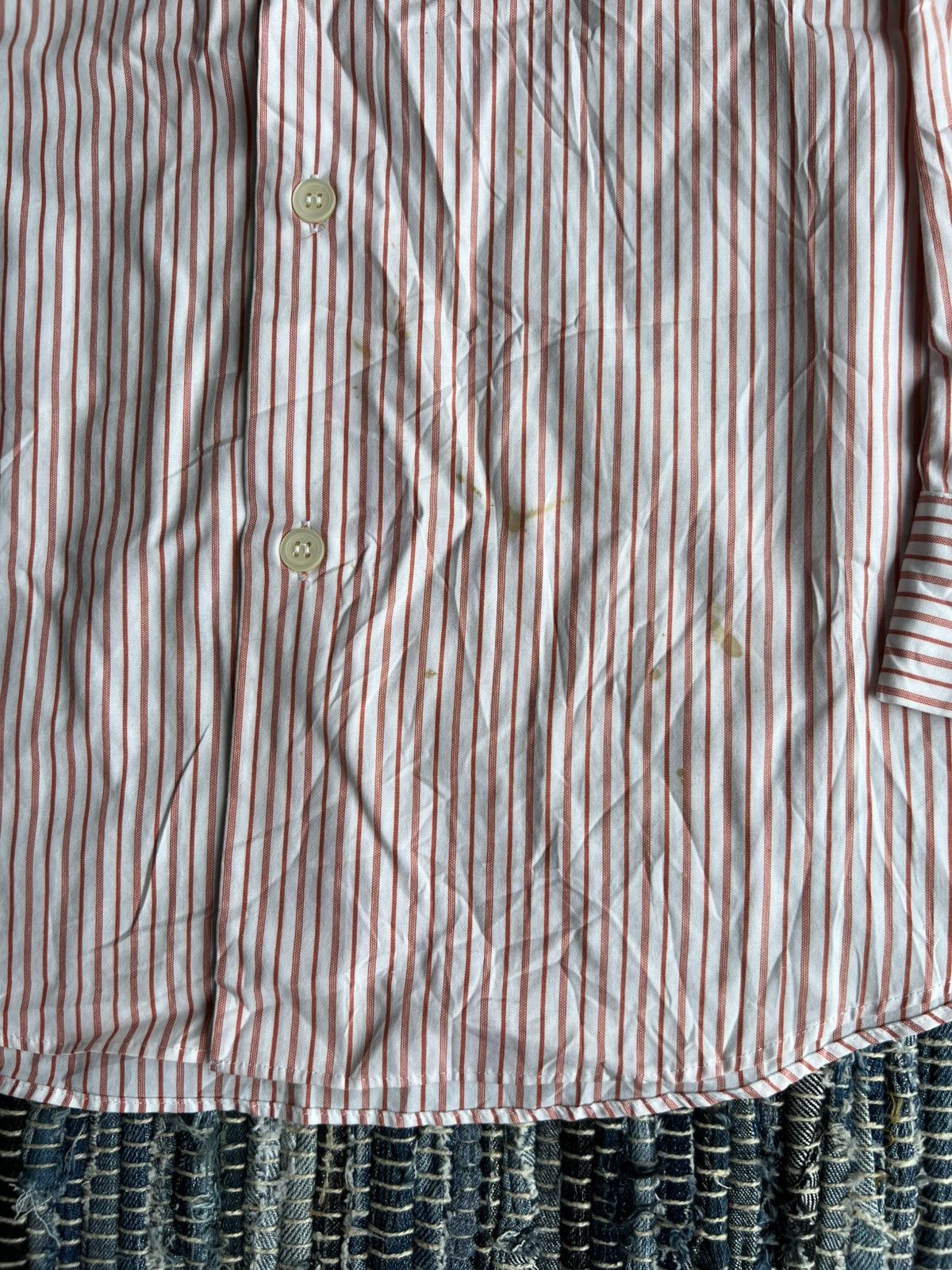Issey Miyake × Pleats Please Issey Miyake × Vintage Vintage Issey Miyake Orange Striped Formal/Casual B/D Shirt Size US L / EU 52-54 / 3 - 9 Thumbnail