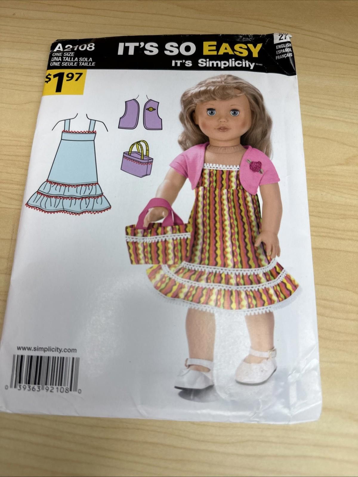 Other Simplicity DOLL CLOTHES Dress Vest Bag 18" American Girl Got Size ONE SIZE - 1 Thumbnail