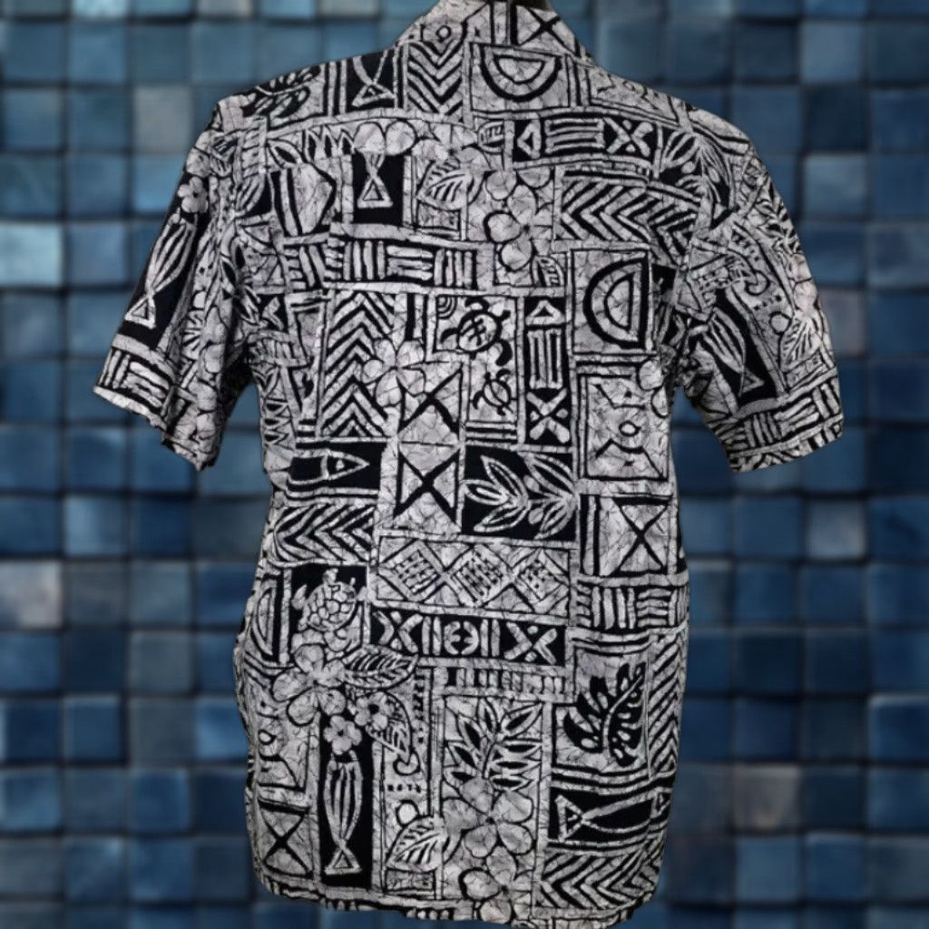 Vintage VINTAGE Mens Favant Grey & Black Tribal ButtonUp 100% Cotton Hawaiian Shirt Size Large Size US L / EU 52-54 / 3 - 1 Thumbnail