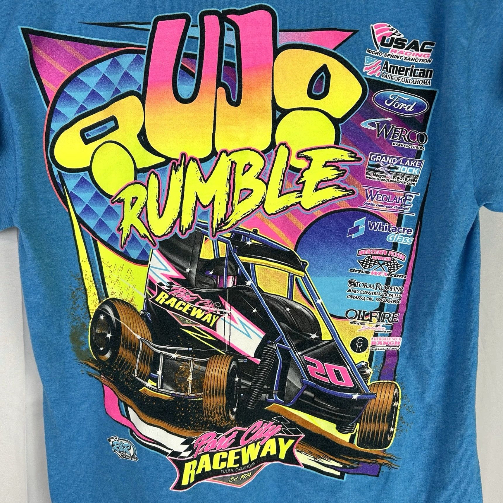 Gildan Port City Raceway Tulsa Oklahoma Sprint Car Dirt Racing T Shirt Small Colorful Gildan Men Short Sleeve Blue Size US S / EU 44-46 / 1 - 7 Thumbnail