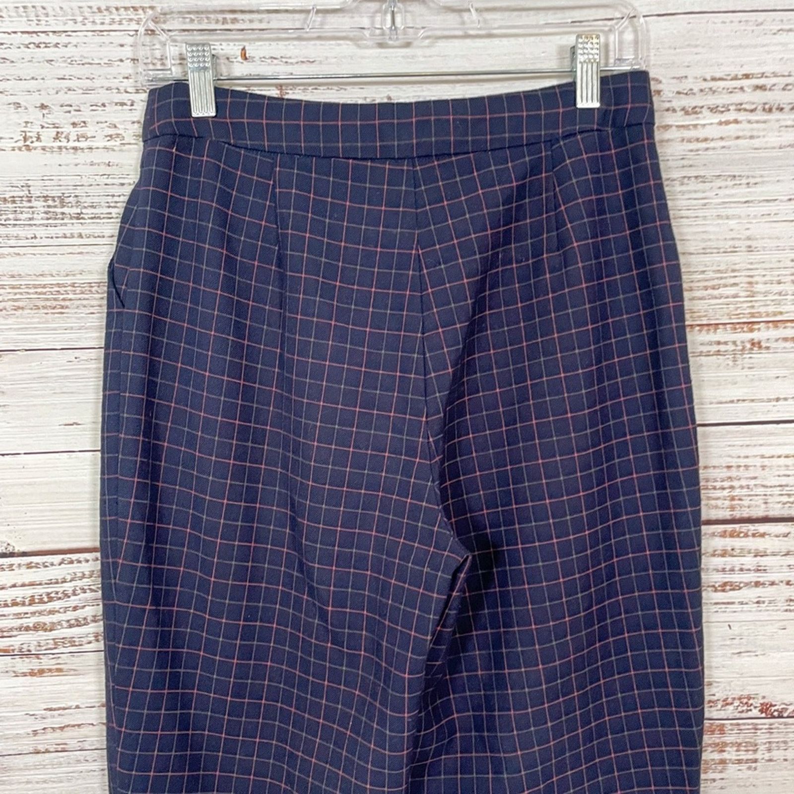 FRNCH FRNCH Navy Plaid Straight Leg Crop Pants, EUC, Medium, Size 28" / US 6 / IT 42 - 6 Thumbnail