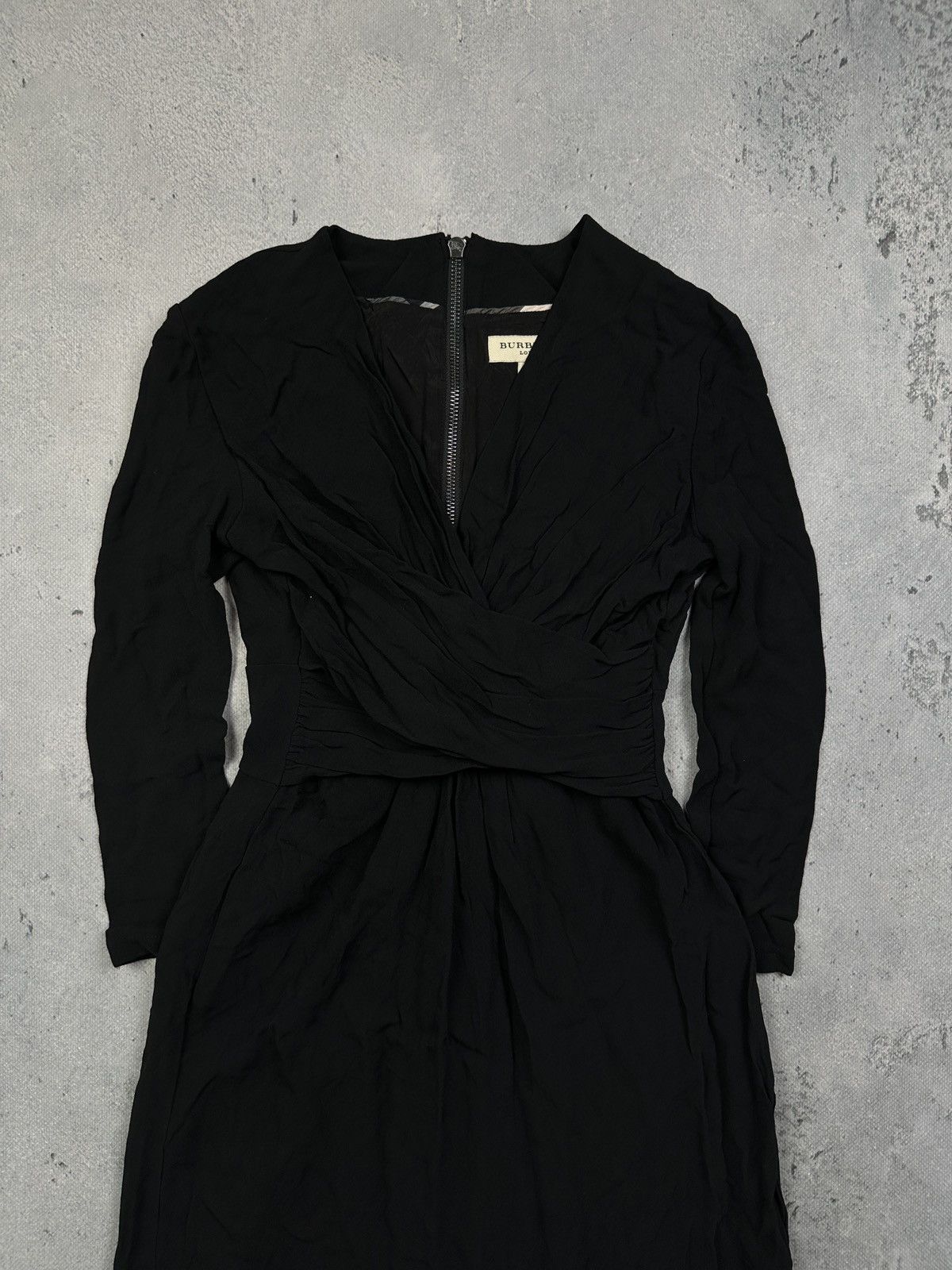 Burberry Burberry London Black Draped Viscose Luxury Midi Dress 00s Size S / US 4 / IT 40 - 2 Thumbnail