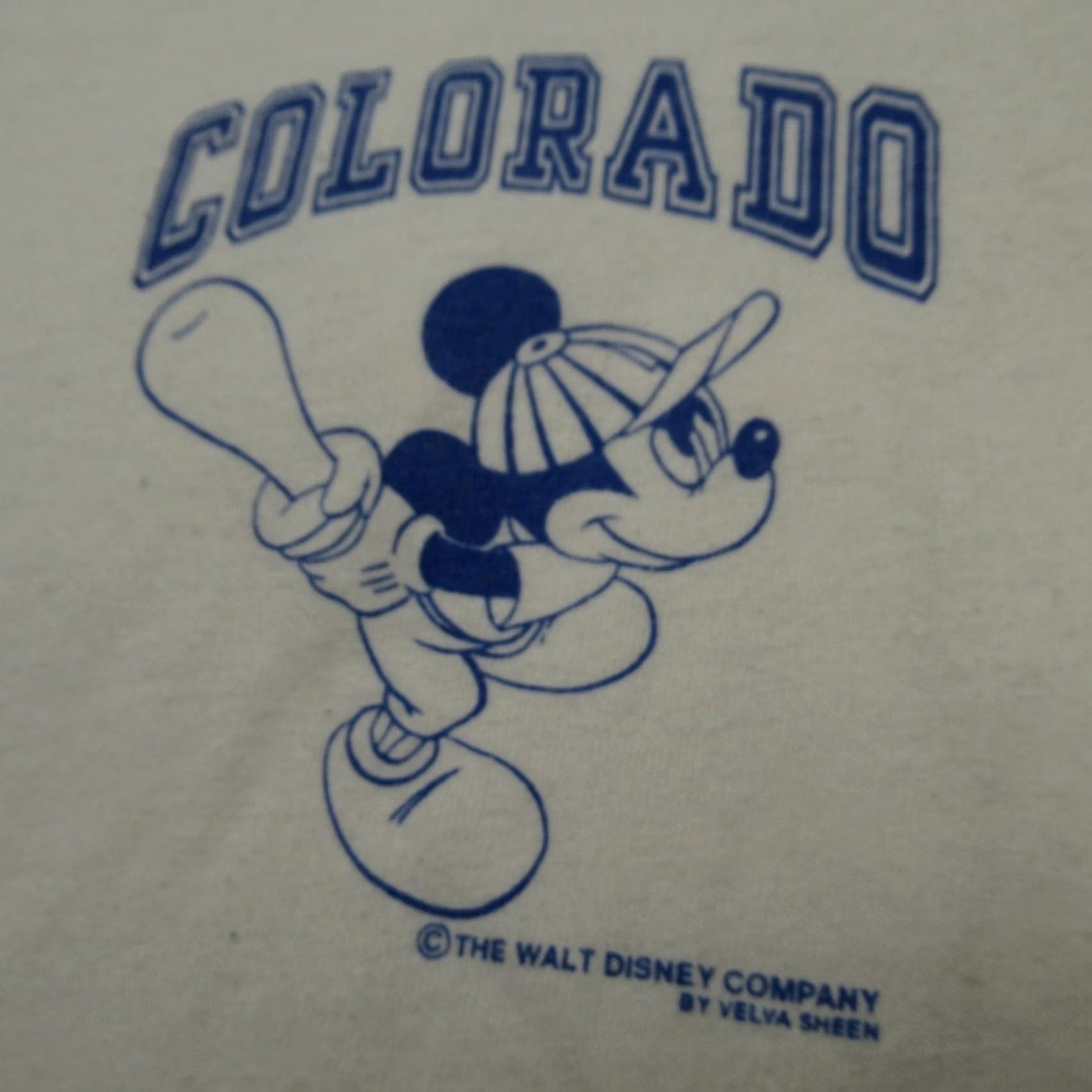 Velva Sheen VINTAGE Velva Sheen Mickey Mouse Jersey Baseball Men M Ivory Graphic Print 80s USA Made Velvet Cream read Size US M / EU 48-50 / 2 - 5 Thumbnail