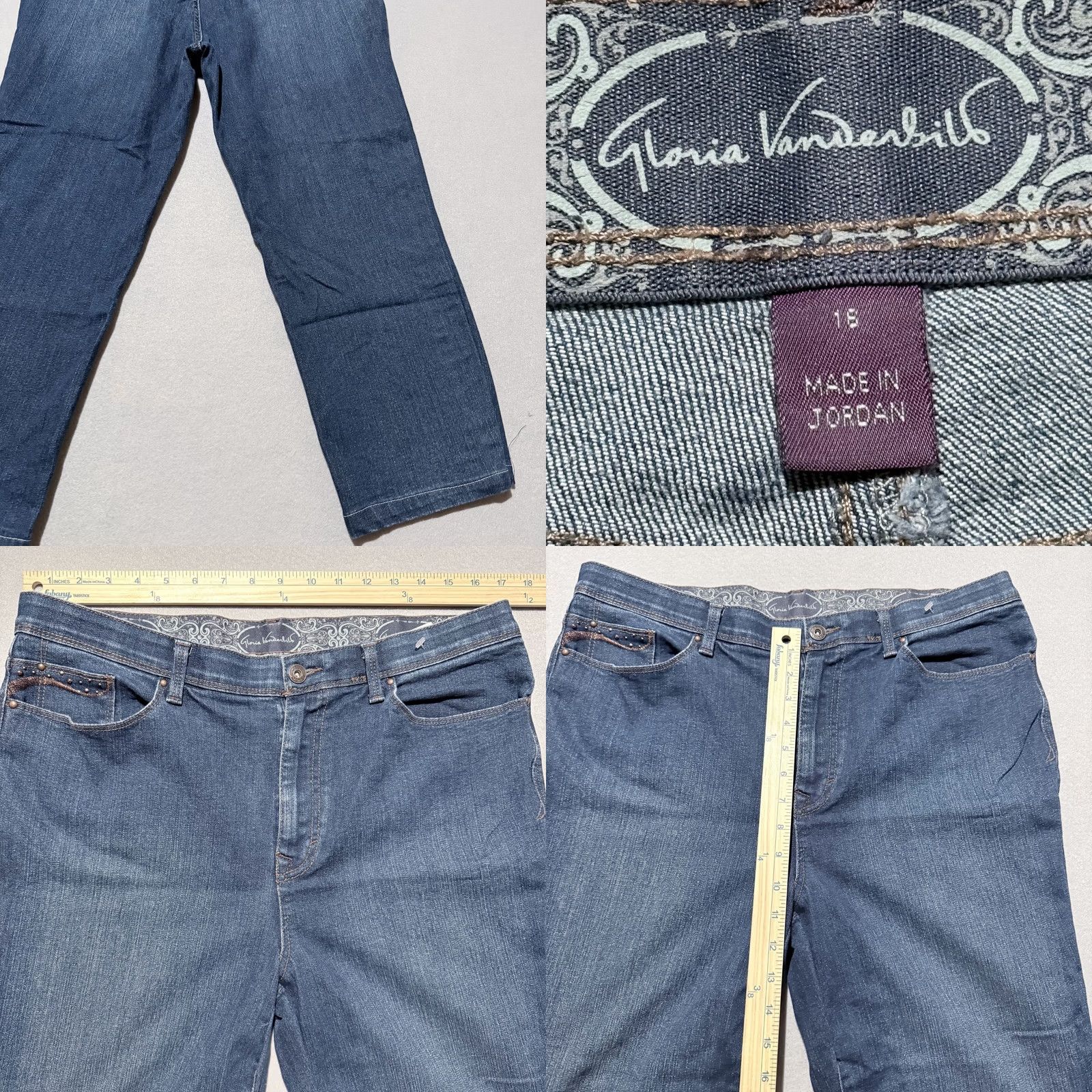 Gloria Vanderbilt Gloria Vanderbilt Amanda Jeans Womens Blue Beaded Pocket High Rise Straight 18 Size 40" / US 18 - 8 Thumbnail