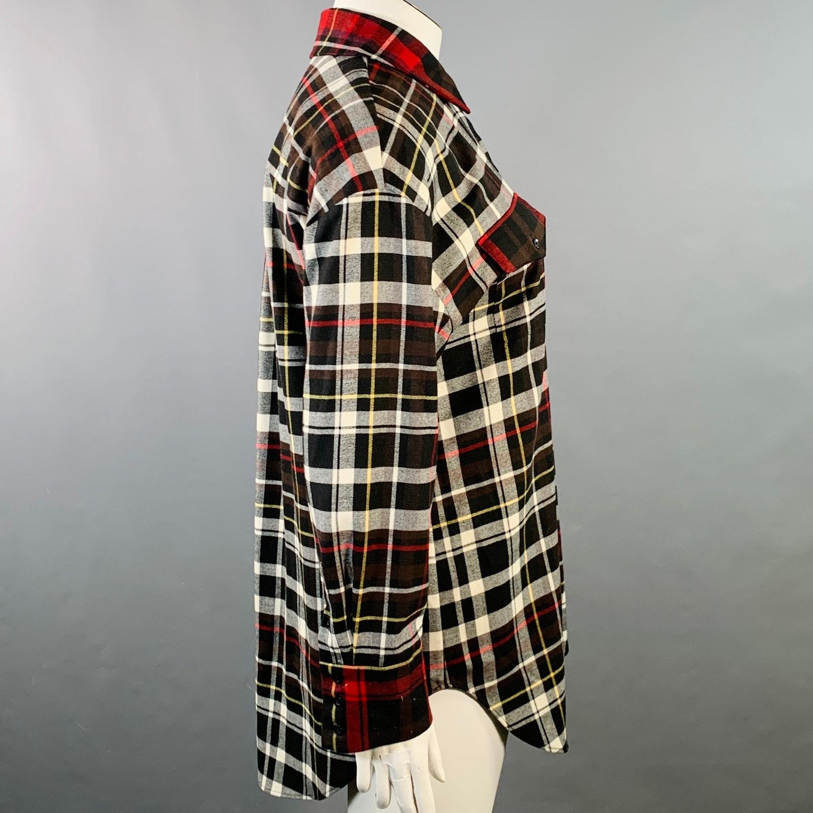 Alice + Olivia ALICE + OLIVIA Black Red Polyester Plaid Button Up Shirt Size L / US 10 / IT 46 - 3 Thumbnail