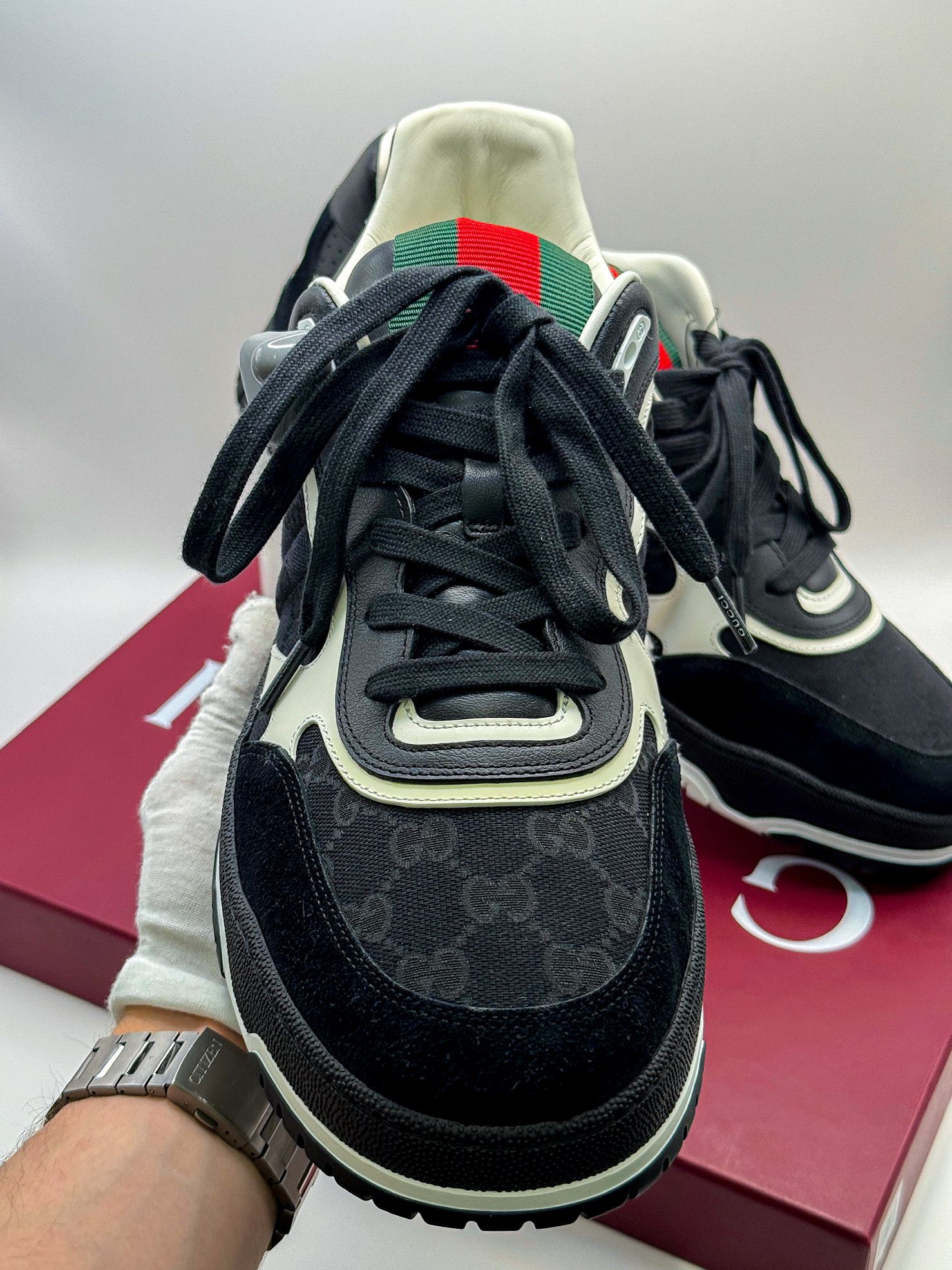 Gucci Gucci Re-Web GG Supreme Monogram Black Luxury Sneakers Size US 13 / EU 46 - 4 Thumbnail