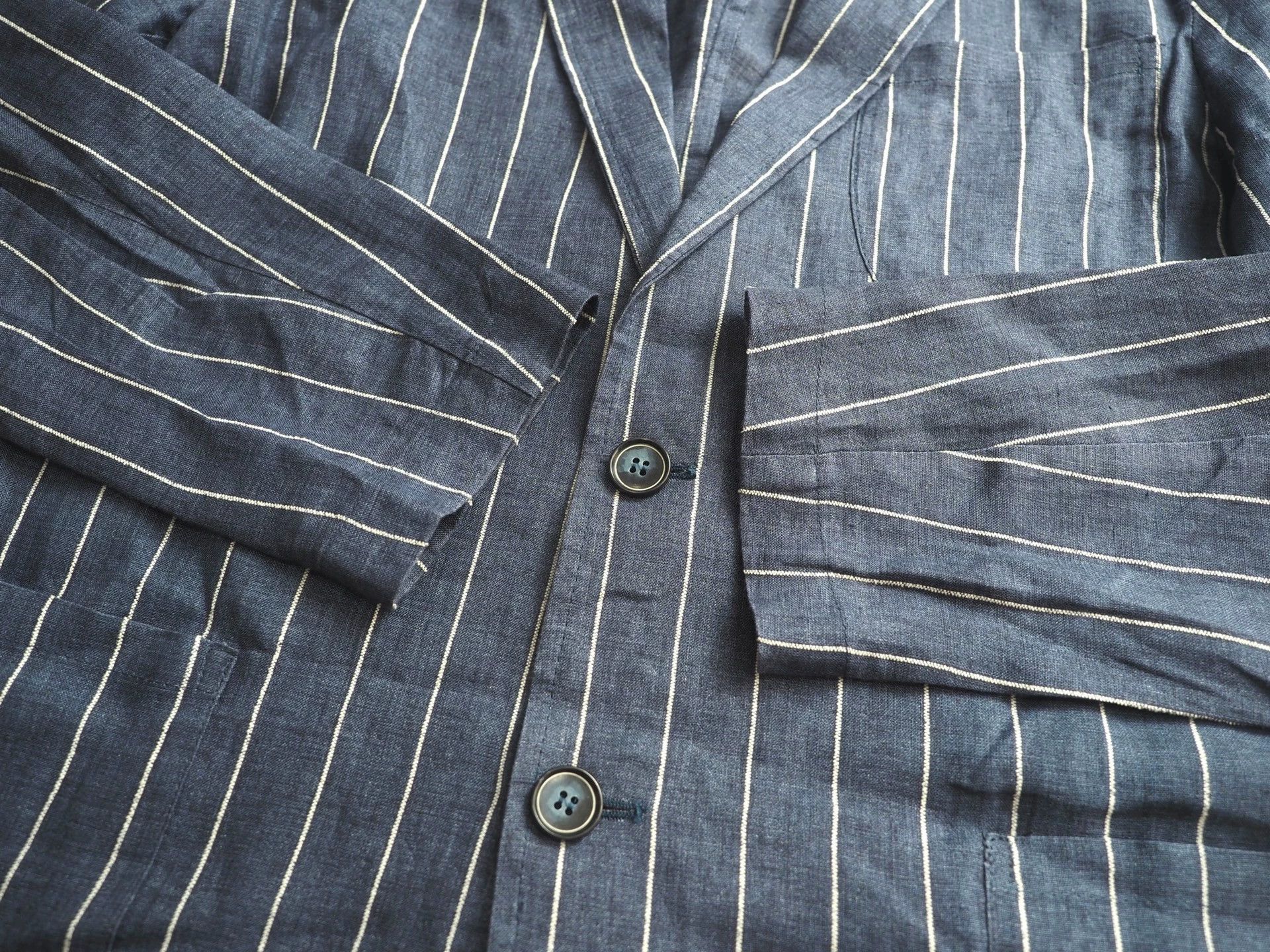 Other GIANNRTTO Dark Blue Vertical Striped Linen Suit Size 36R - 6 Thumbnail