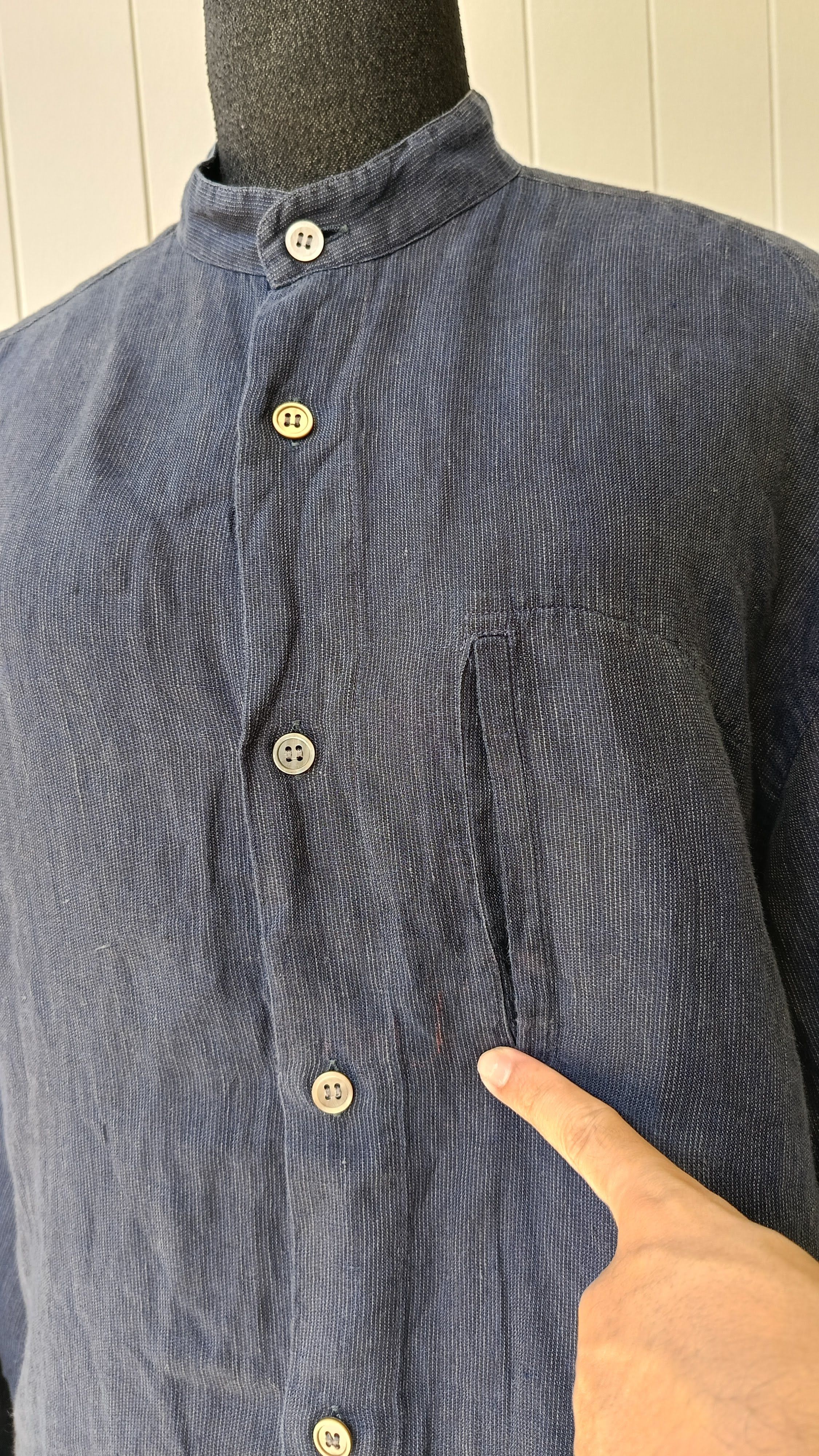 Issey Miyake Issey Miyake IM studio Japan mandarin navy blue linen shirt Size US M / EU 48-50 / 2 - 7 Thumbnail