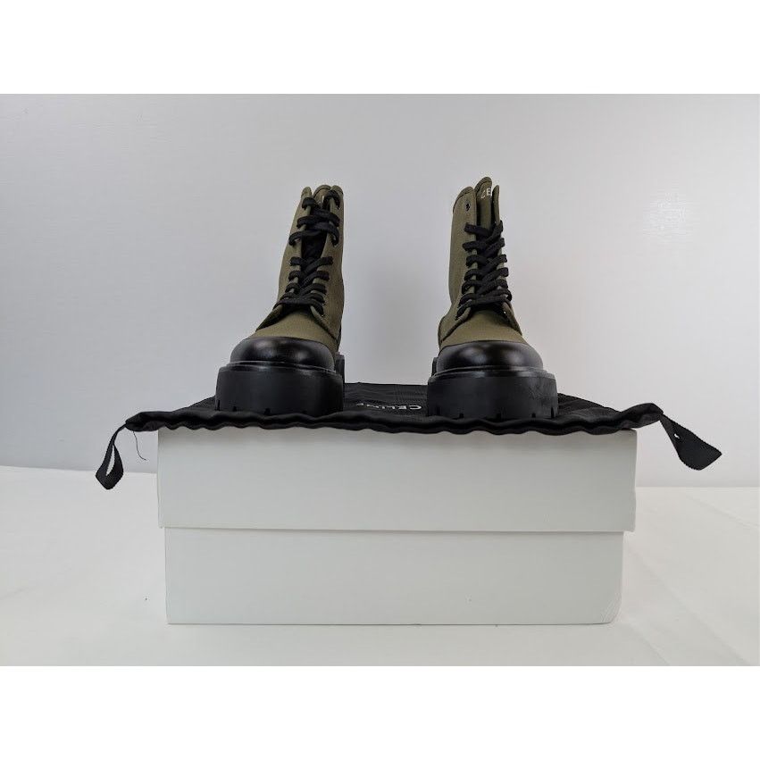 Celine o1rshd1 Canvas Bulky Shiny Lace-Up Boots Olive Green / Black Size US 9 / EU 42 - 18 Thumbnail
