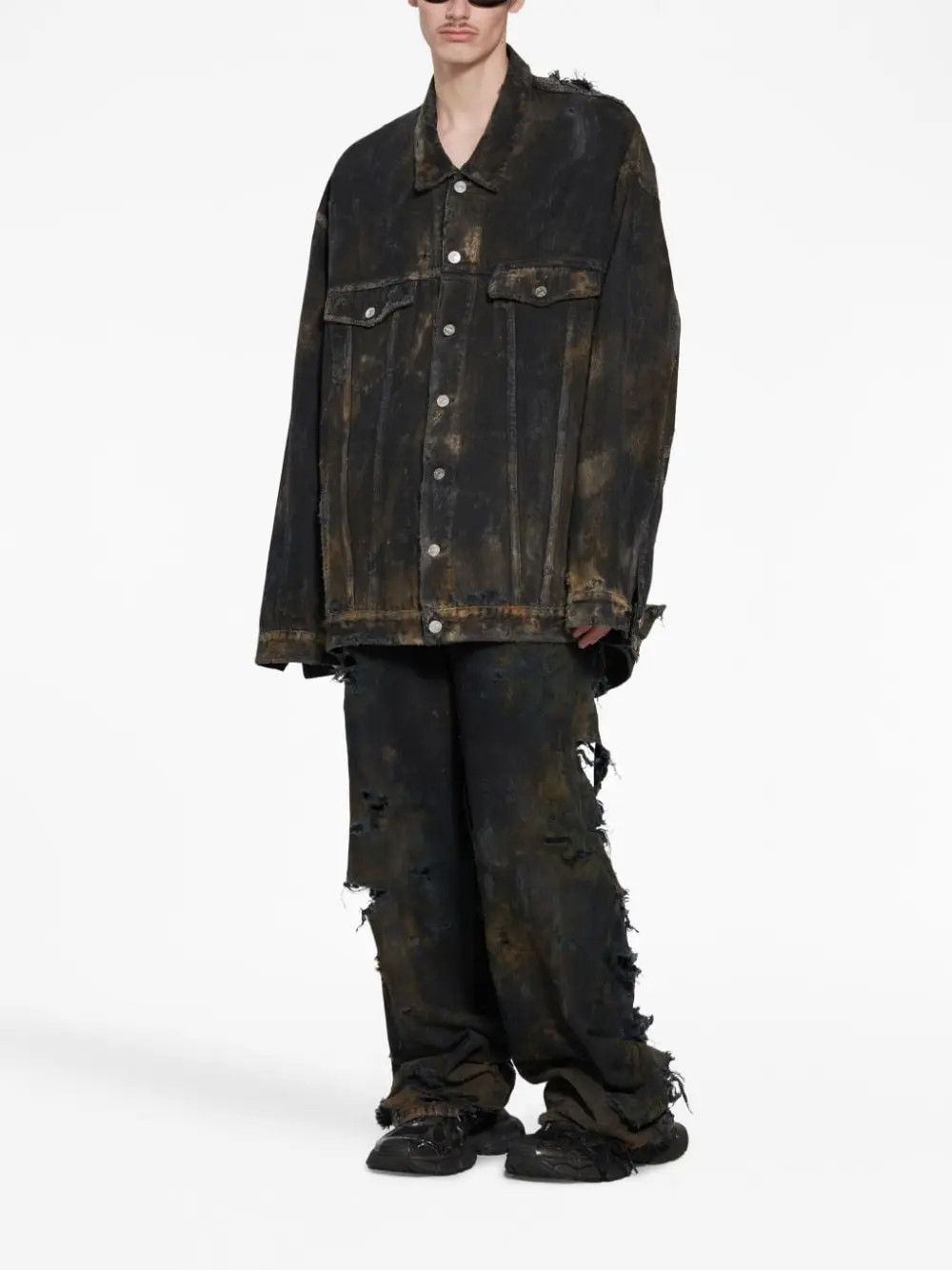 Balenciaga o1w1db10625 Oversized Jacket in Black/Brown Size US M / EU 48-50 / 2 - 2 Thumbnail