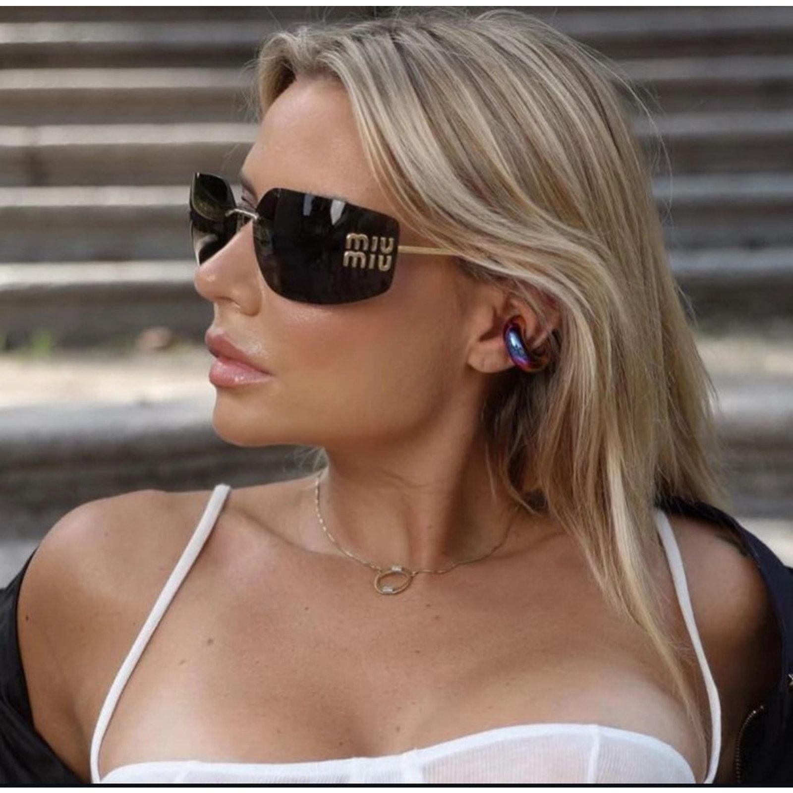 Miu Miu NEW Miu Miu MU54YS Dark Grey Shield Mask Sunglasses $610 Size ONE SIZE - 1 Thumbnail