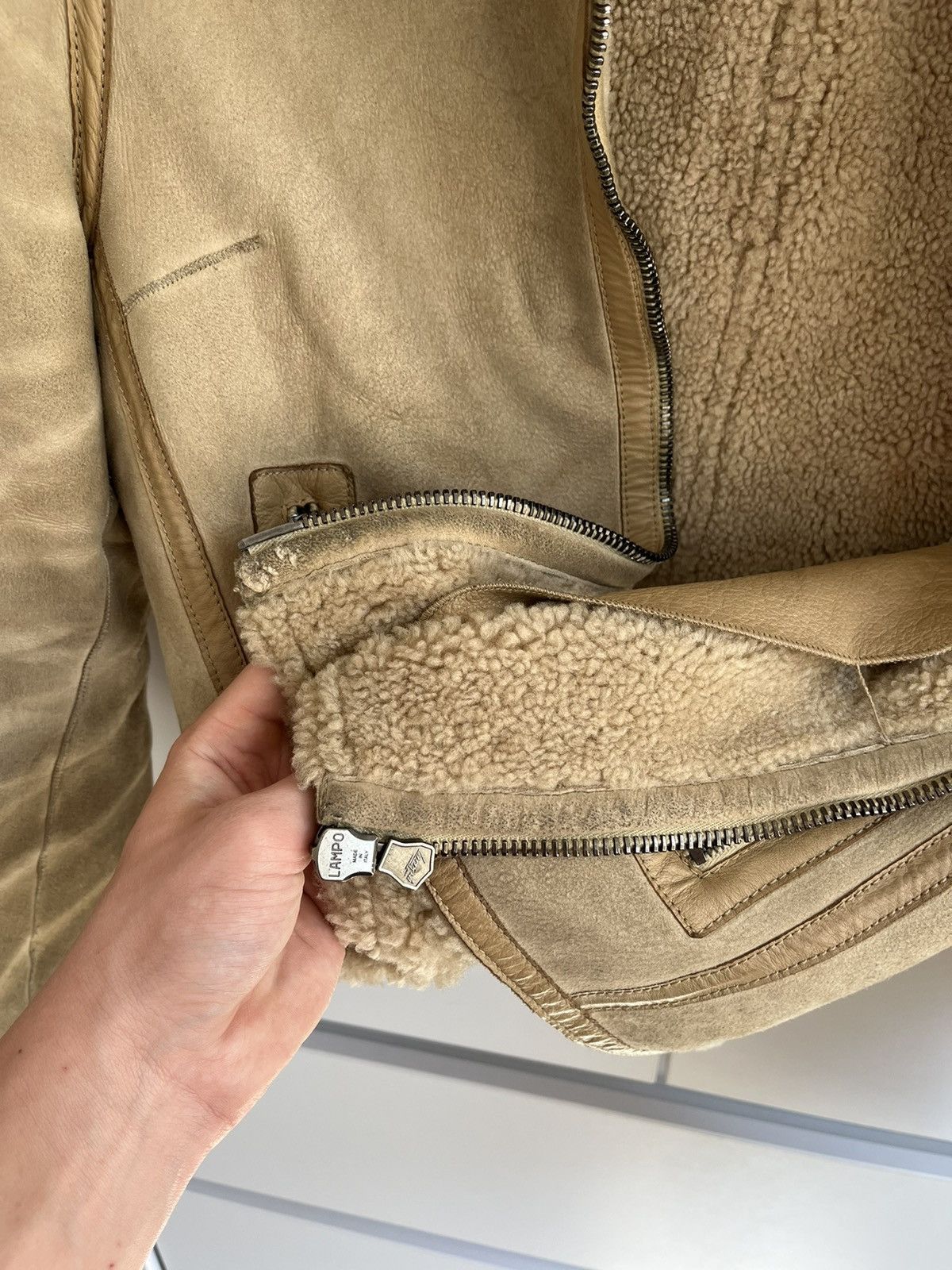If Six Was Nine × Japanese Brand Distressed Leather Faux Beige Biker Jacket Fratelli Rossetti Size S / US 4 / IT 40 - 8 Thumbnail