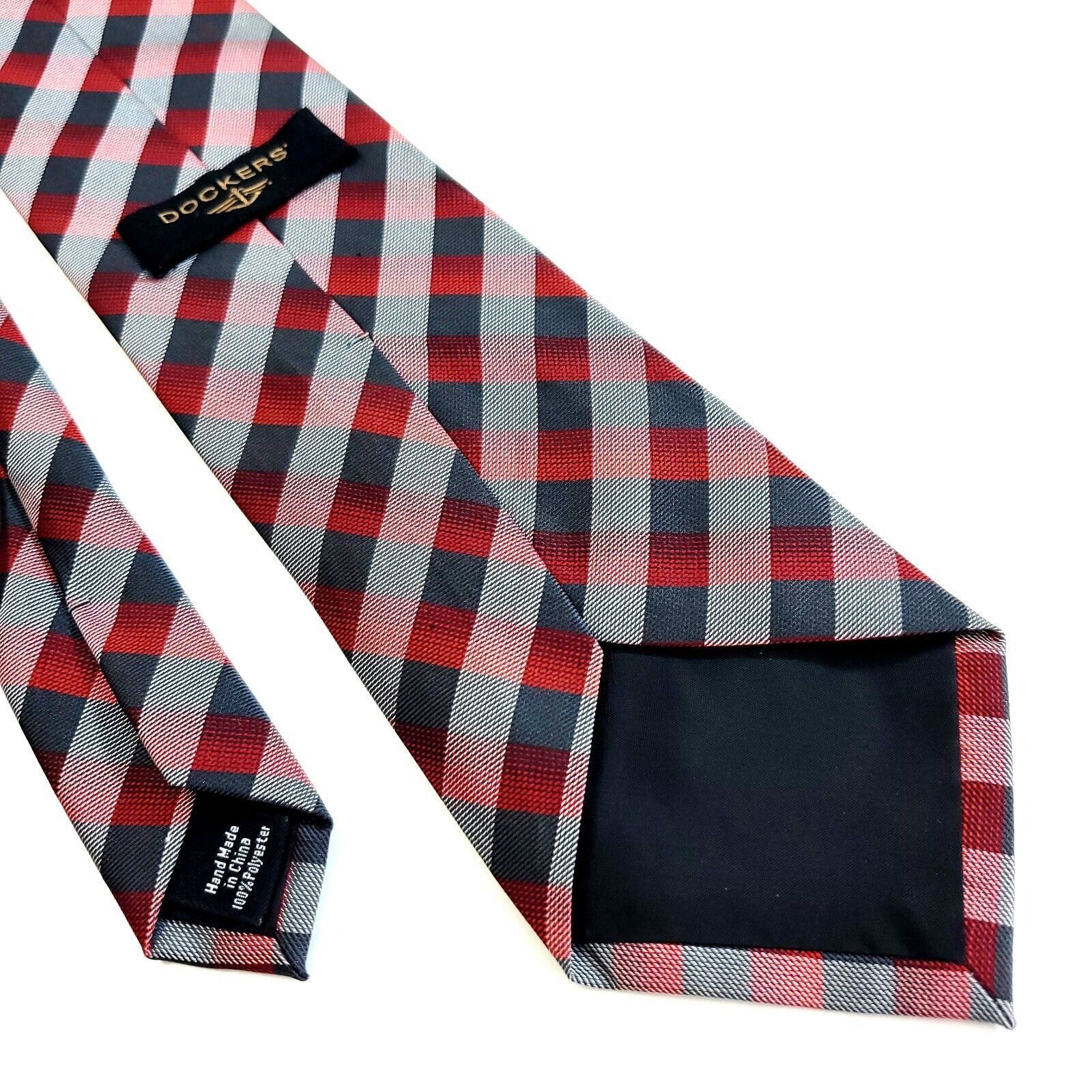 Dockers Dockers Polyester Gray Red White Plaid Tie Size ONE SIZE - 5 Thumbnail