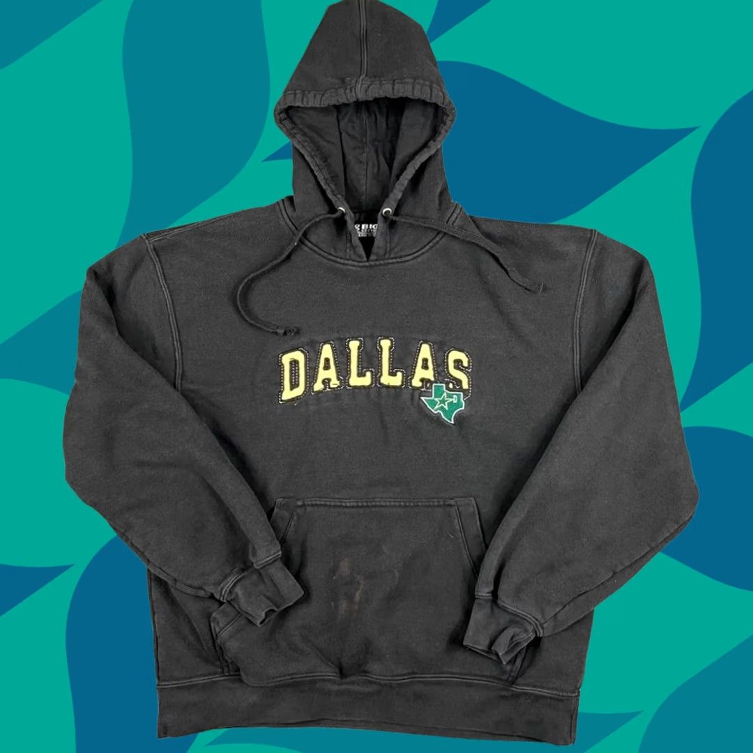 Vintage Big Cotton Hoodie Mens L Black Dallas Texas Embroidered Pullover Fleece Size US L / EU 52-54 / 3 - 1 Thumbnail