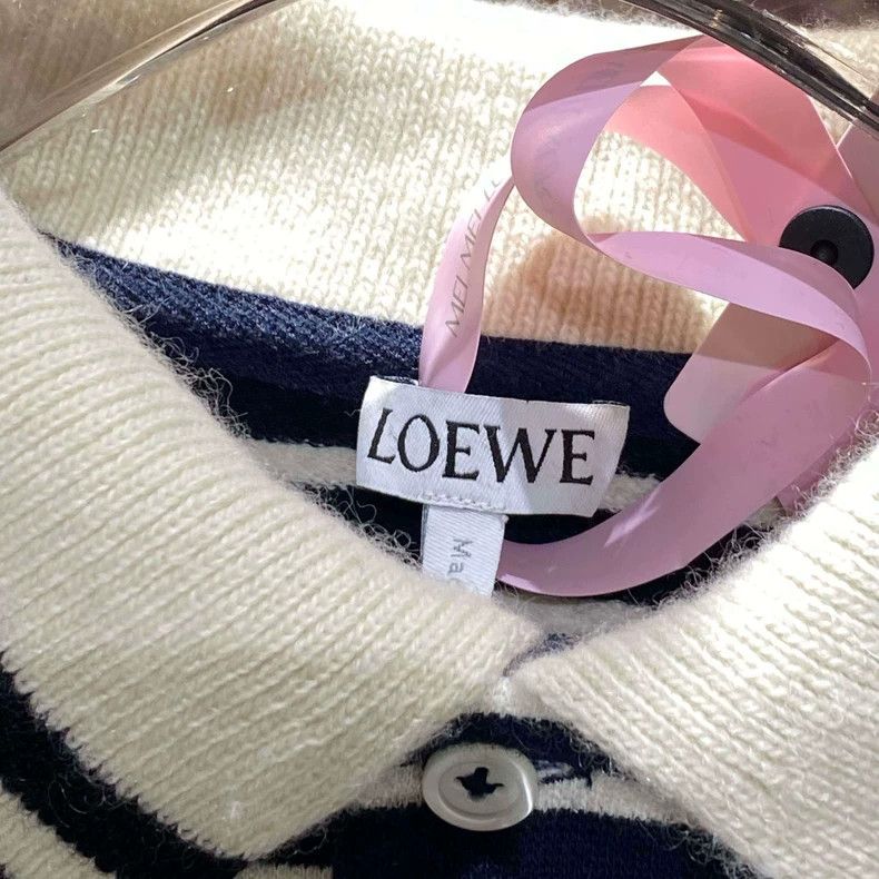 Loewe LOEWE Blue and white striped logo embroidered polo shirt Size XS / US 0-2 / IT 36-38 - 3 Thumbnail