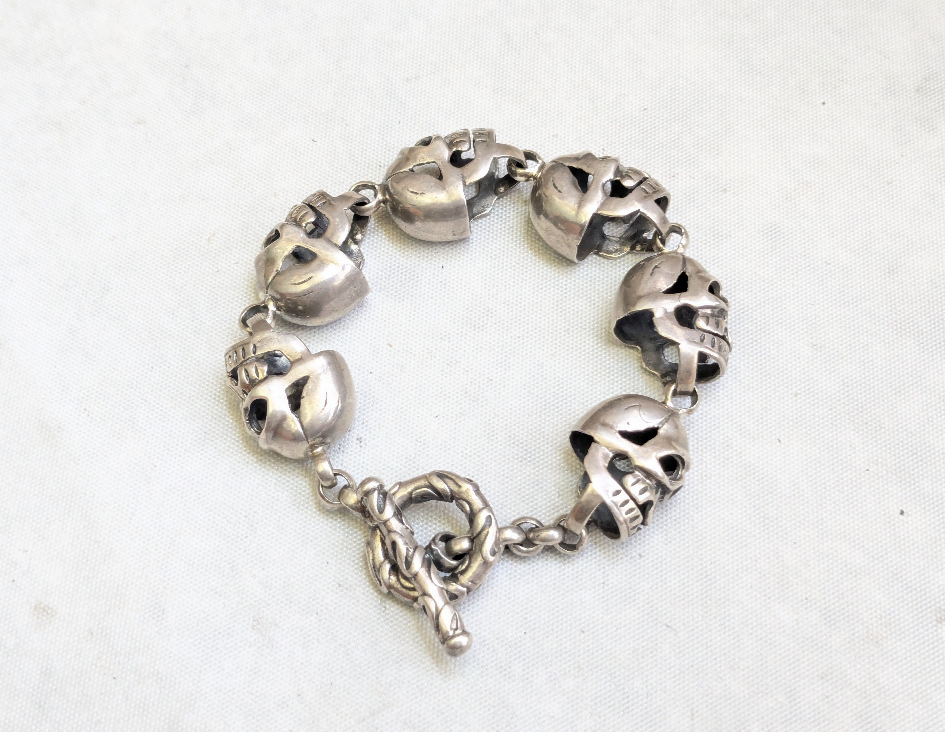 Jewelry Vintage Sterling Silver Skull Bracelet 6.25" Biker Punk Size ONE SIZE - 1 Thumbnail