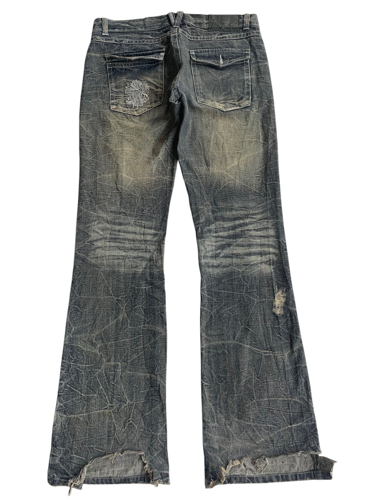 LOWBOX FLARE💥 LOMBOX RUSTY JAPANESE PUNK DISTRESSED DENIM☠️🎌 Size US 33 - 4 Thumbnail