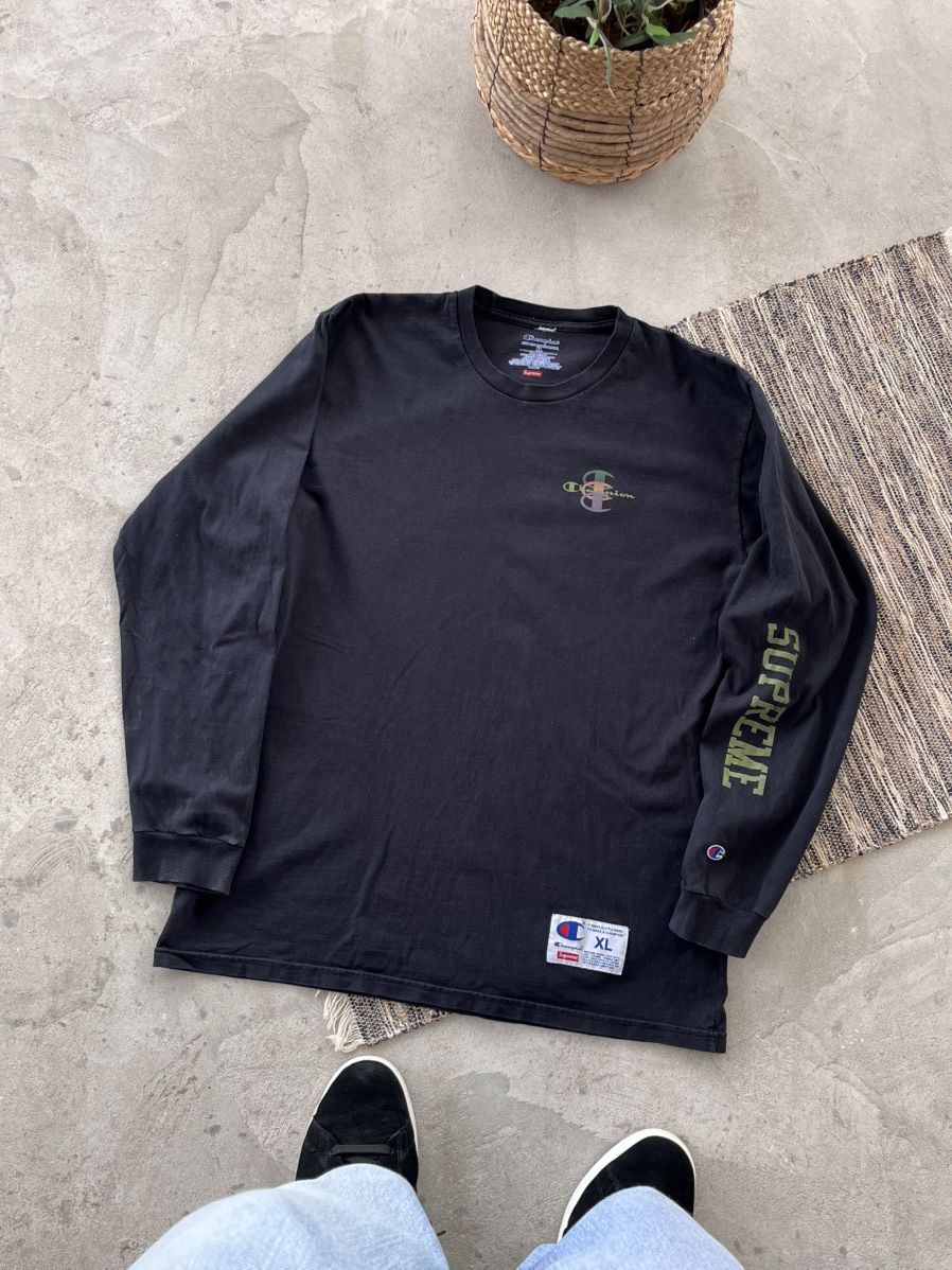 Champion × Supreme Vintage Champion Supreme Faded Black LongSleeve Tshirt Y2K Size US XL / EU 56 / 4 - 1 Thumbnail