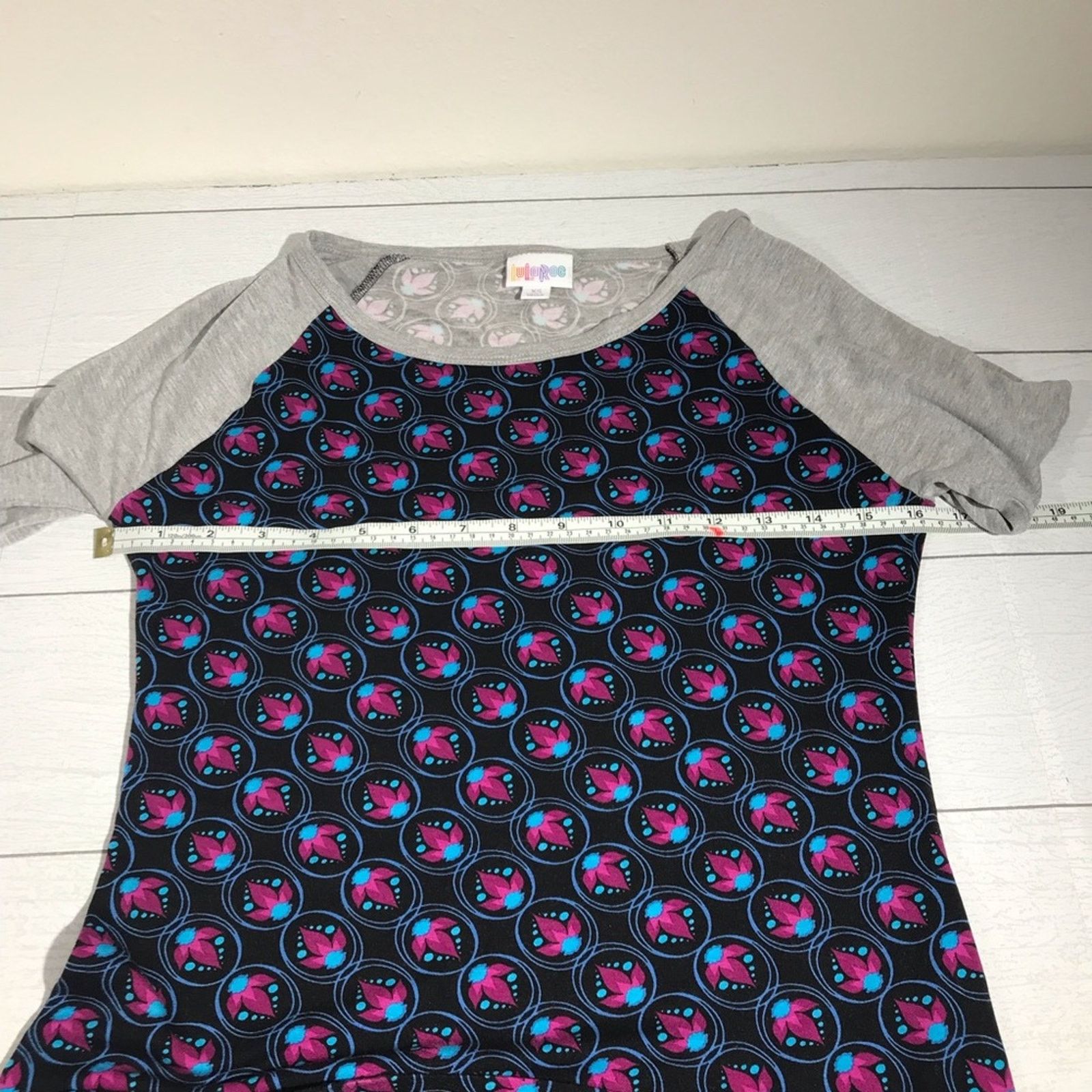 Other LuLaRoe Julia XS Blue Bodycon Dress Gray Raglan Geometric Size XS / US 0-2 / IT 36-38 - 6 Thumbnail