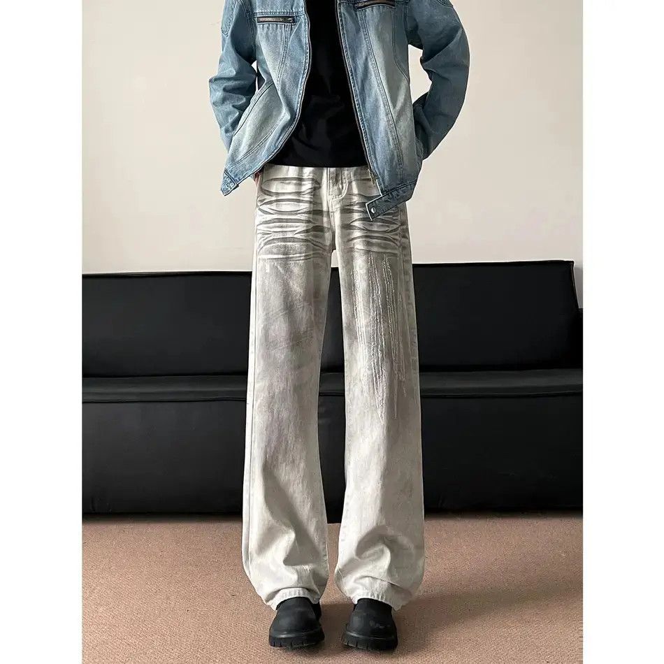 Japanese Brand Retro loose dirty dyed white wide leg jeans Size US 32 / EU 48 - 6 Thumbnail