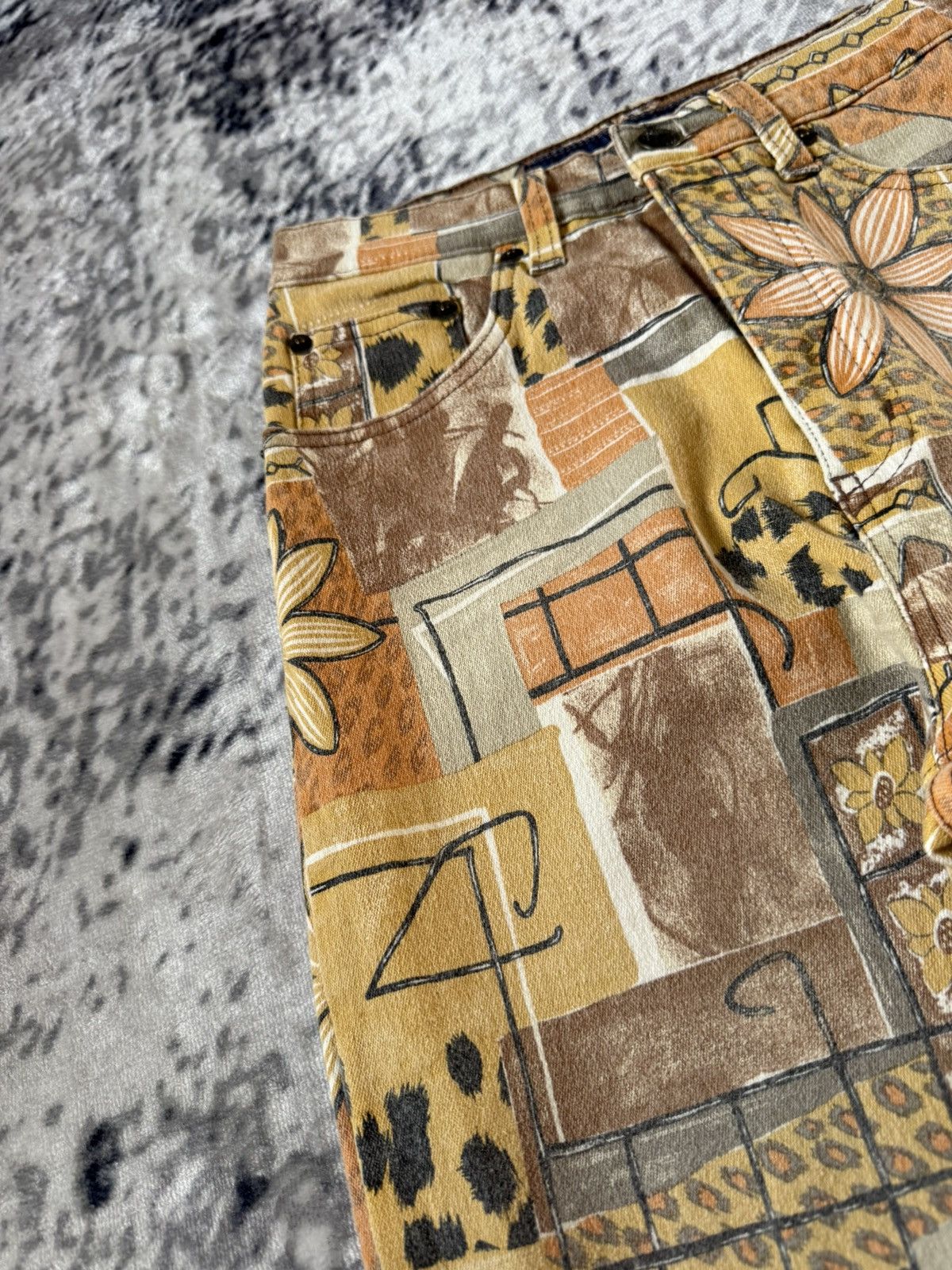 Other Angelo Marani Sun Flower Abstracts Art Denim Pants Size 26" / US 2 / IT 38 - 9 Thumbnail