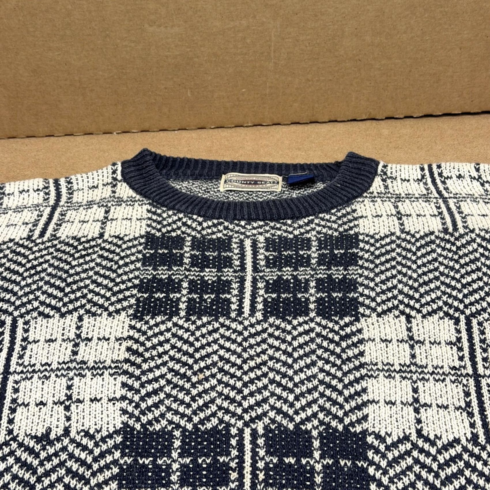 Vintage VINTAGE County Seat Sweater Mens XL Blue Herringbone Crewneck Hemp Pullover 90s Size US XL / EU 56 / 4 - 6 Thumbnail