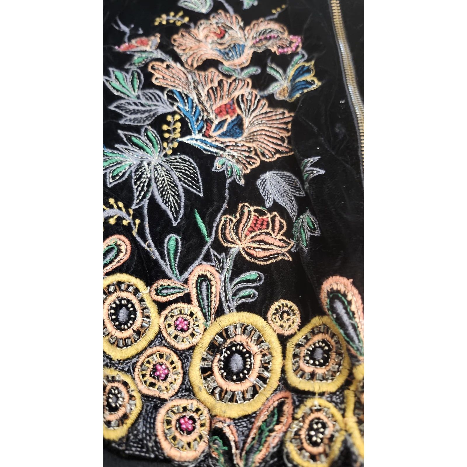 Anthropologie VINTAGE Elevenses Jacket Womens S Black Velvet Embroidered Bomber Size S / US 4 / IT 40 - 6 Thumbnail