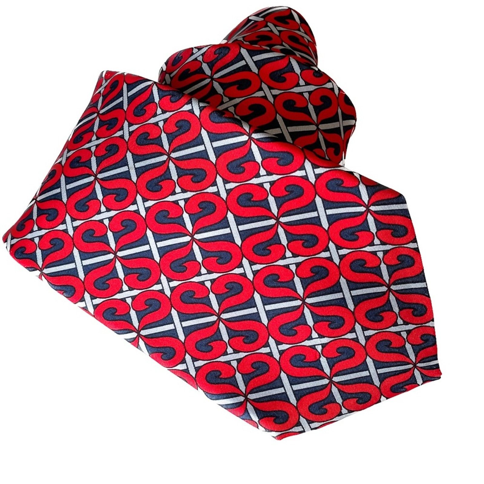 Vintage Barbara Blank vintage 100% silk tie red navy blue 4" w Size ONE SIZE - 1 Thumbnail