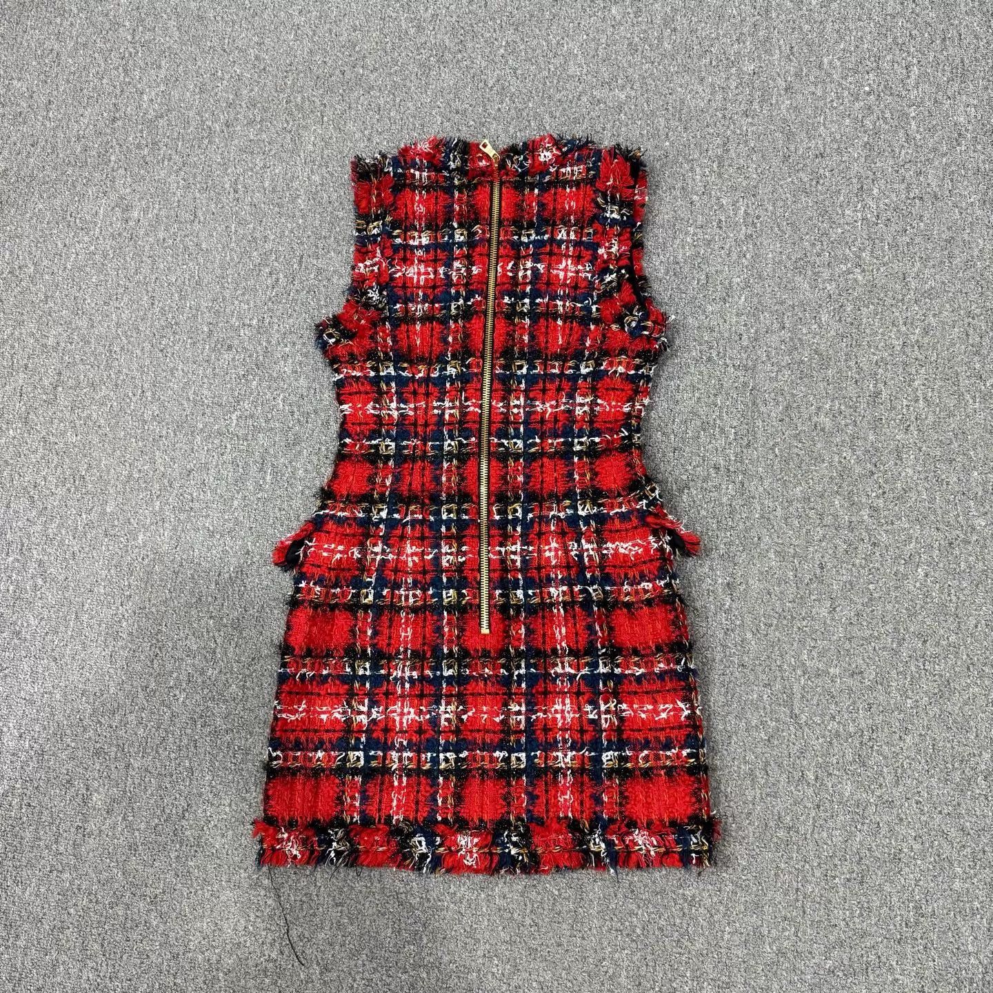 Balmain Balmain women's Red Check Dress 36 FR 99 New Size XS / US 0-2 / IT 36-38 - 2 Thumbnail