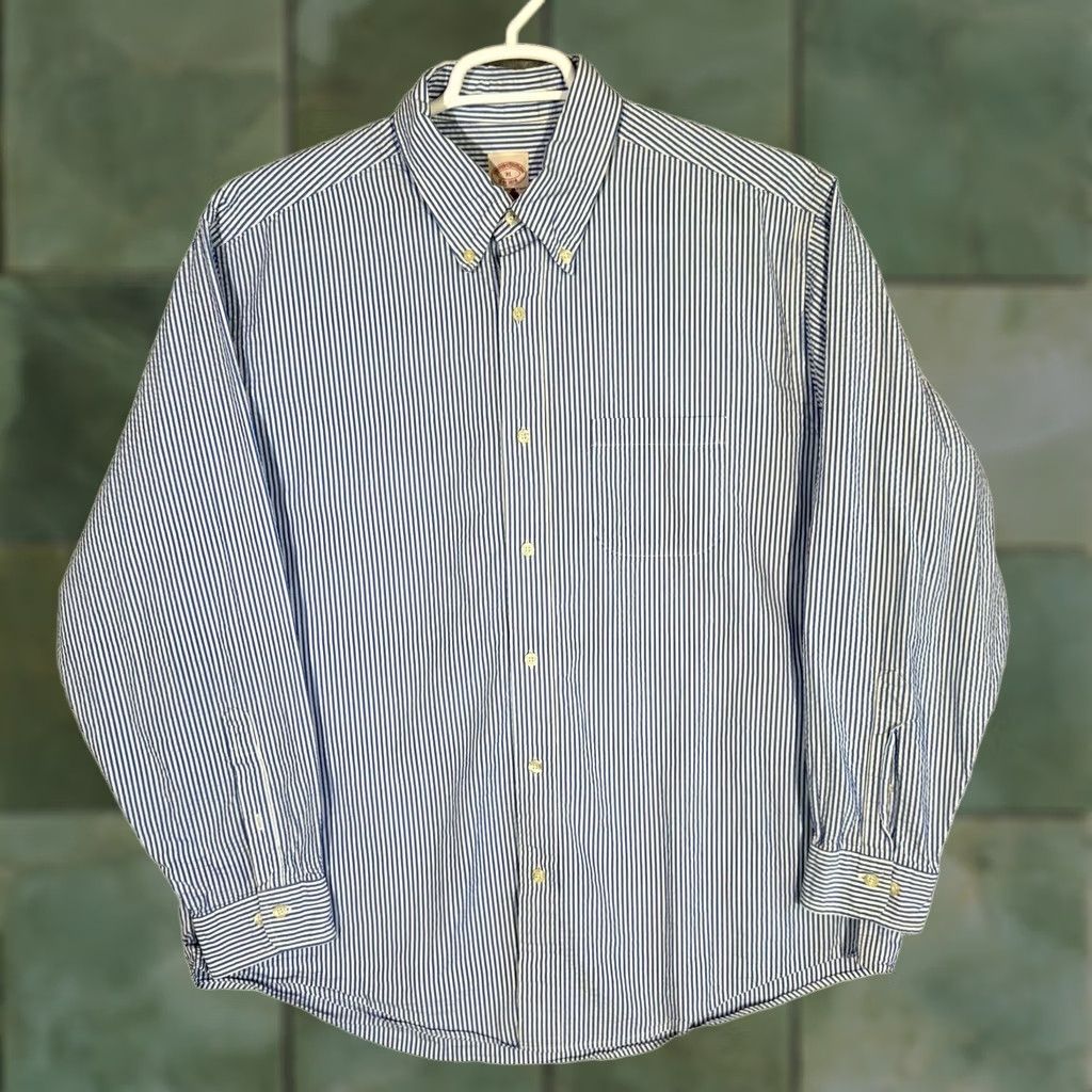 Brooks Brothers Brooks Brothers 1818 Dress Shirt Mens XL Blue White Stripe Cotton Button Down Size 46R - 1 Thumbnail