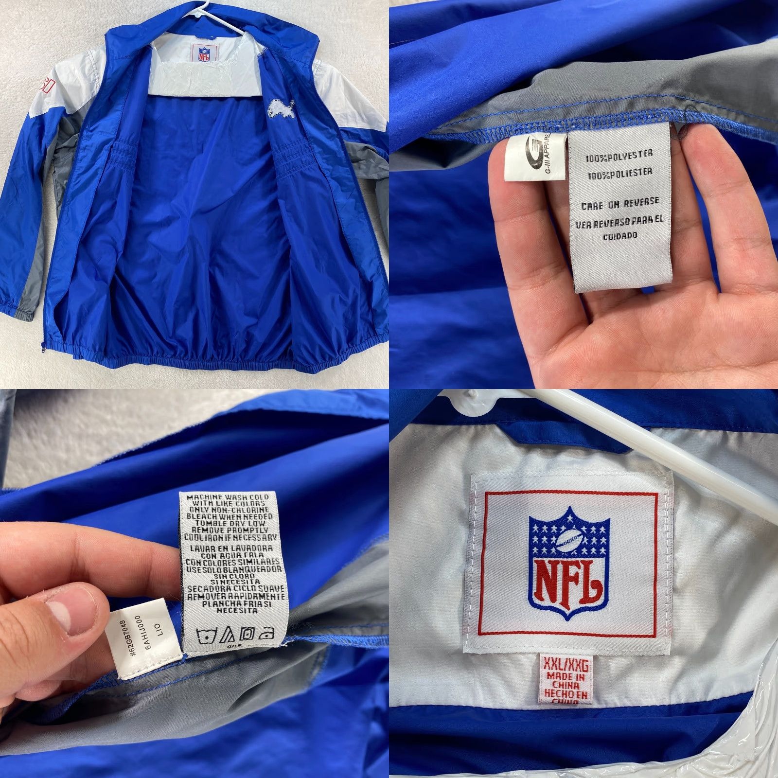 NFL VINTAGE Detroit Lions Mens XXL NFL Full Zip Windbreaker Track Jacket Size US XXL / EU 58 / 5 - 8 Thumbnail