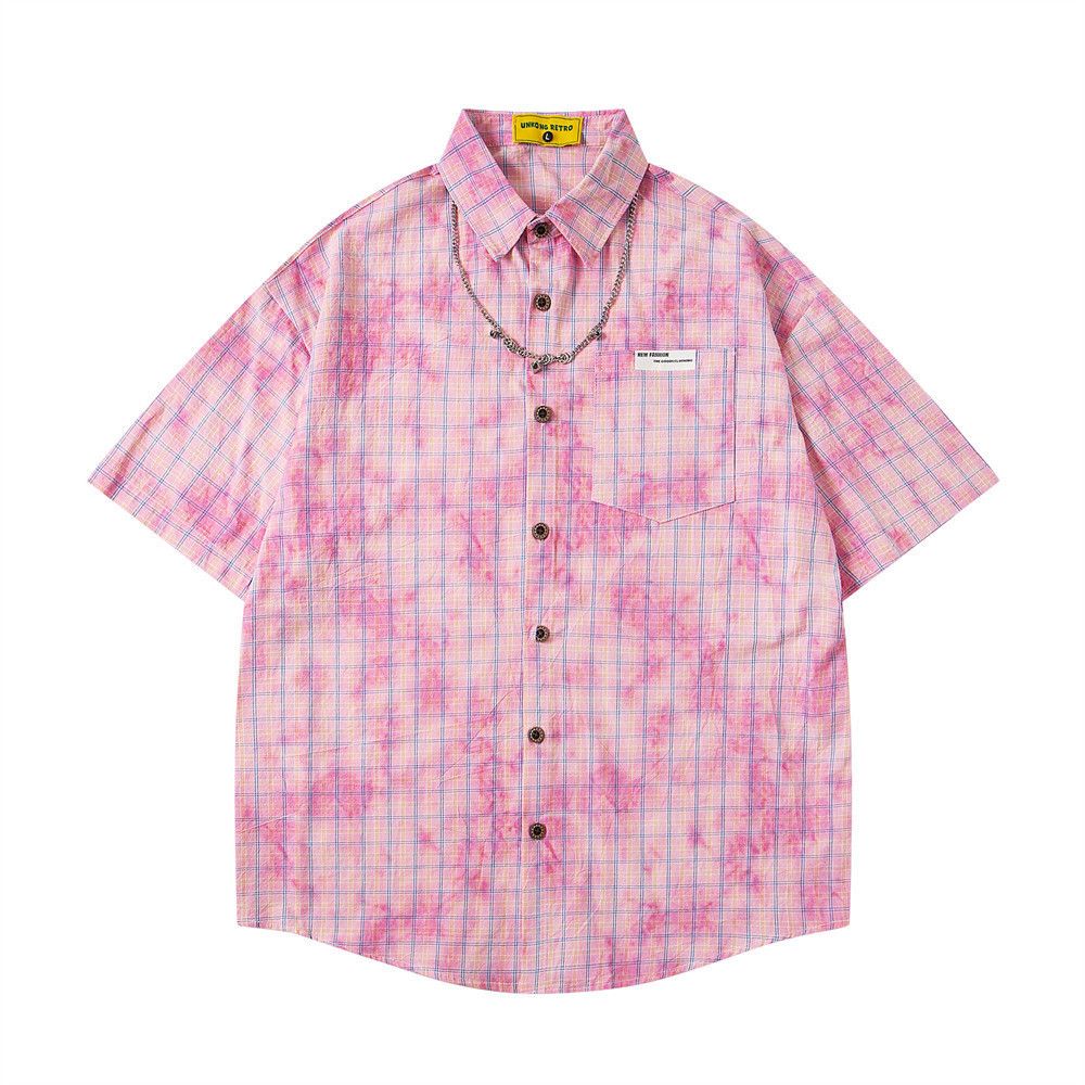 Japanese Brand × Vintage Men's high street trend metal chain tie-dye plaid shirt Size US L / EU 52-54 / 3 - 1 Thumbnail