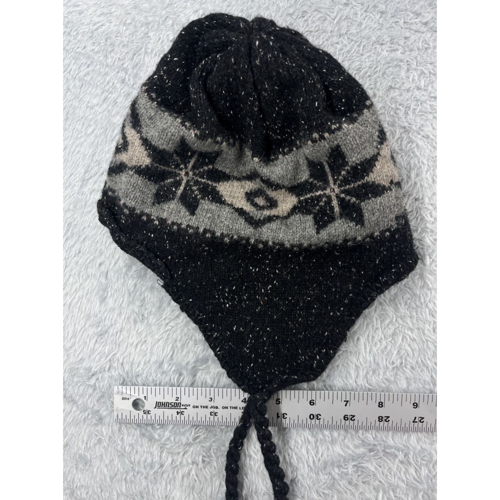 Vintage Dorfman Pacific Beanie Toque Hat Adult One Size Black Knit Wool Nylon Fair Isle Ear Flap Mens Womens Unisex Holiday Outdoor Ski Beanie Size ONE SIZE - 6 Thumbnail