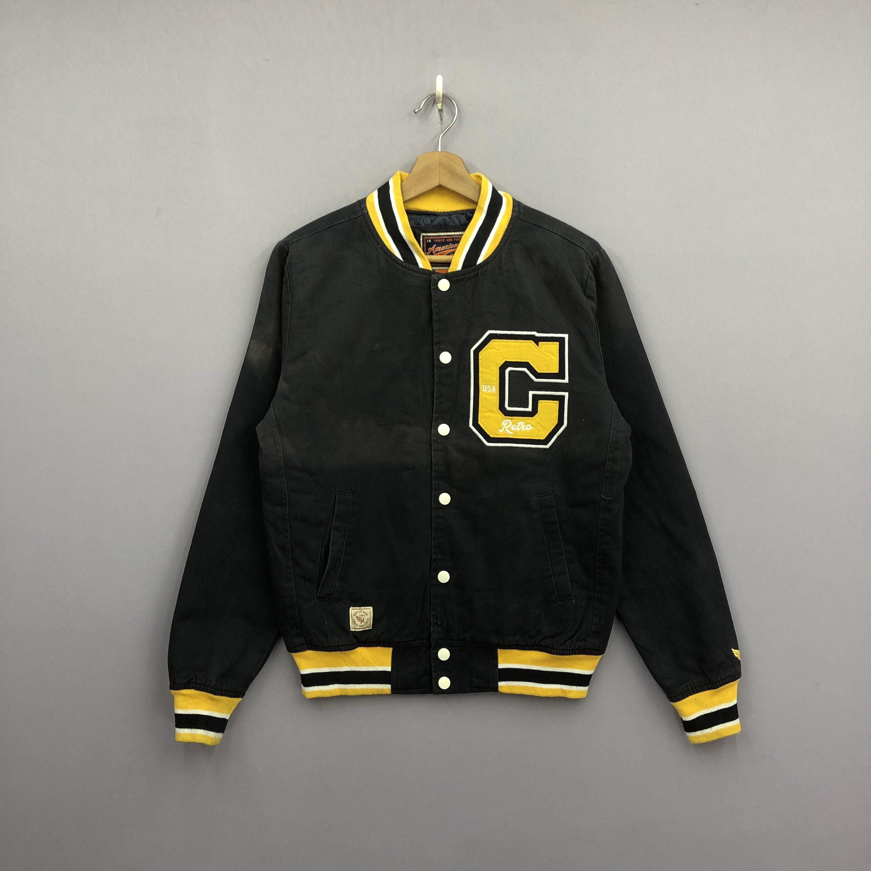 Vintage C Letterman Sweater Retro Button Varsity Sweatshirt