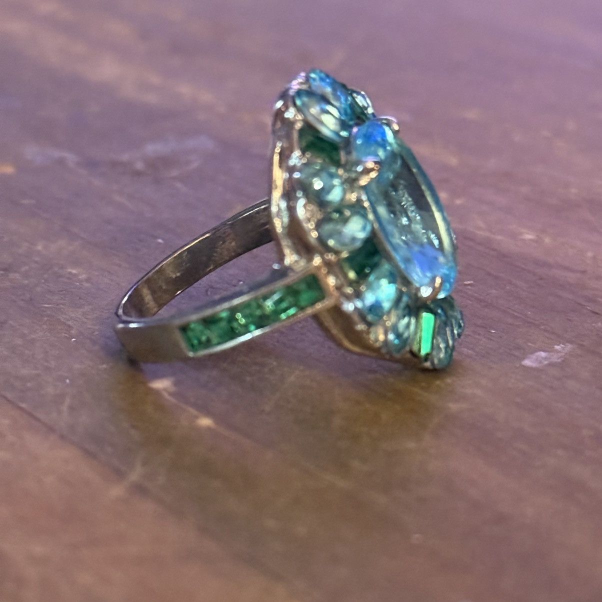 Other Silver tone blue and green gemstones cocktail ring Size ONE SIZE - 4 Thumbnail