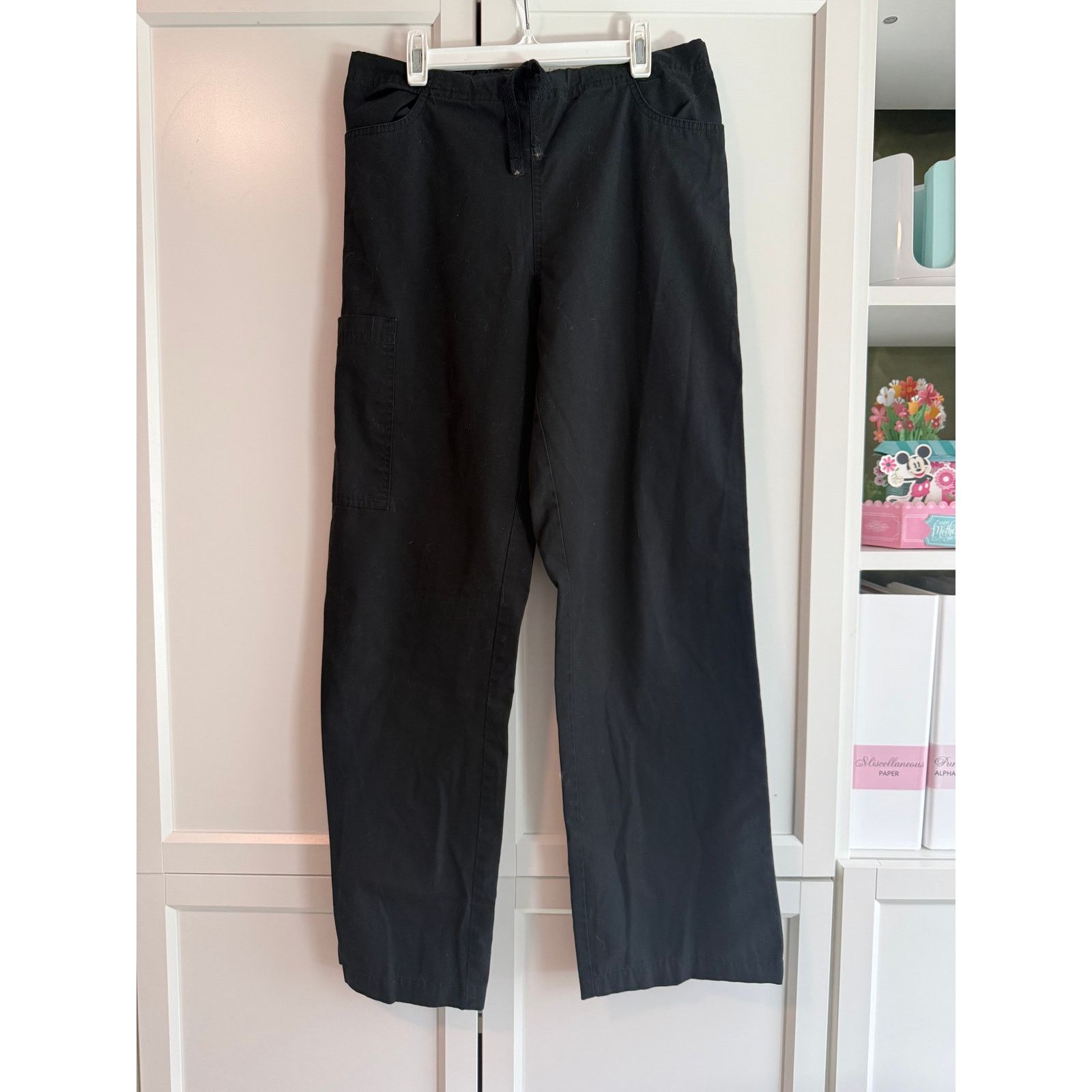 Other Women Black Scrub Pants Cargo Drawstring Yoga Waist S - C024 Size 27" / US 4 / IT 40 - 3 Thumbnail