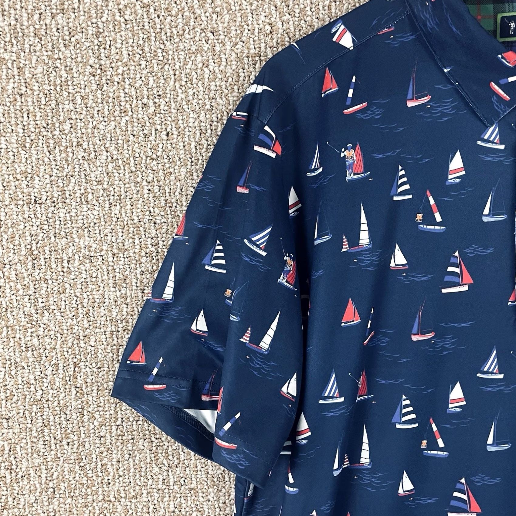 Vintage William Murray Polo Shirt Mens XL Blue Sail Boat Nautical Print Performance T356 Size US XL / EU 56 / 4 - 5 Thumbnail