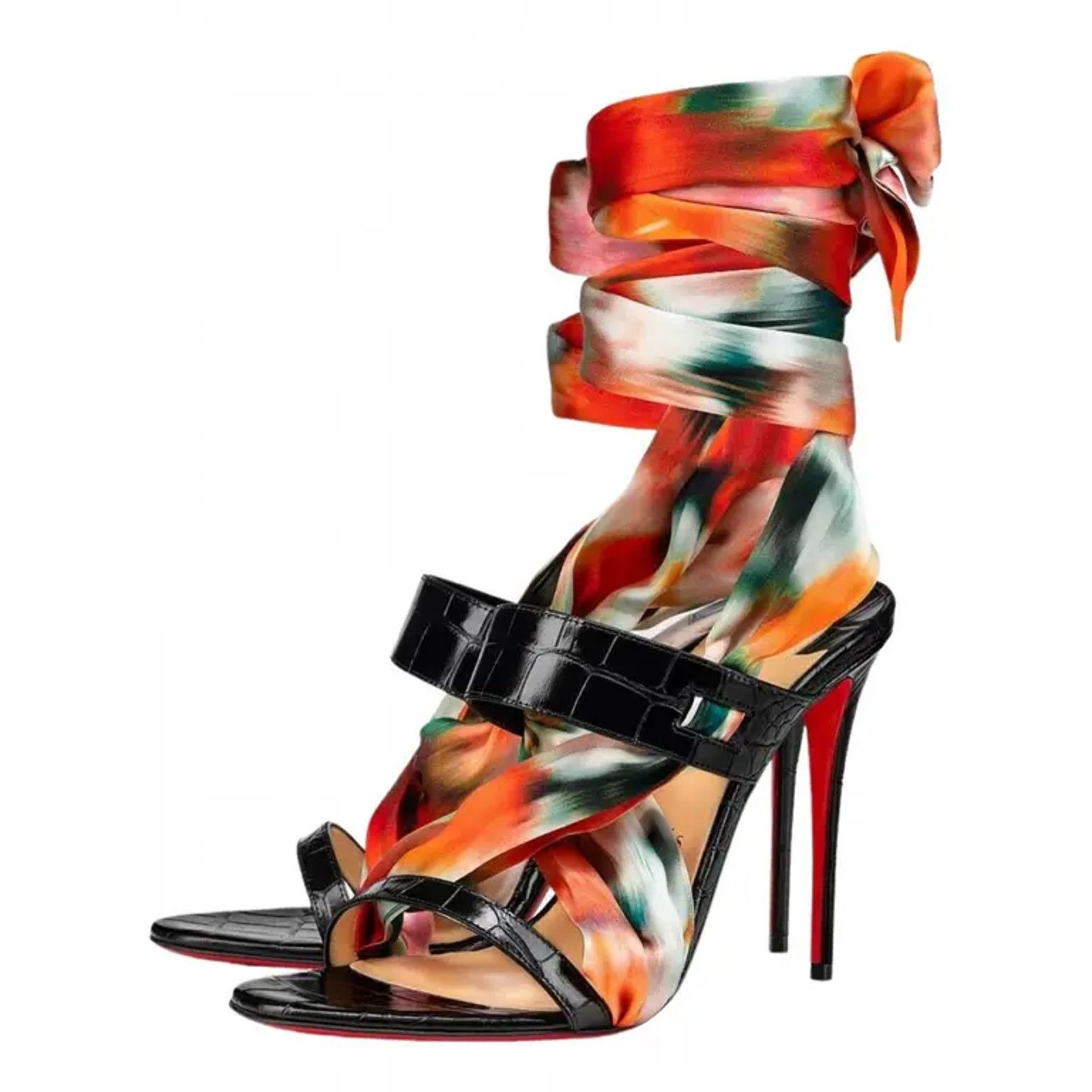 Foulard Cheville 100 Black Red Lace Up Sandal Heel Pump 37