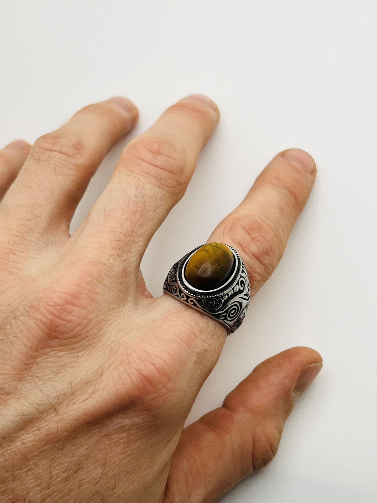 Vintage Stainless Steel Tigers Eye Ring Size ONE SIZE - 6 Thumbnail